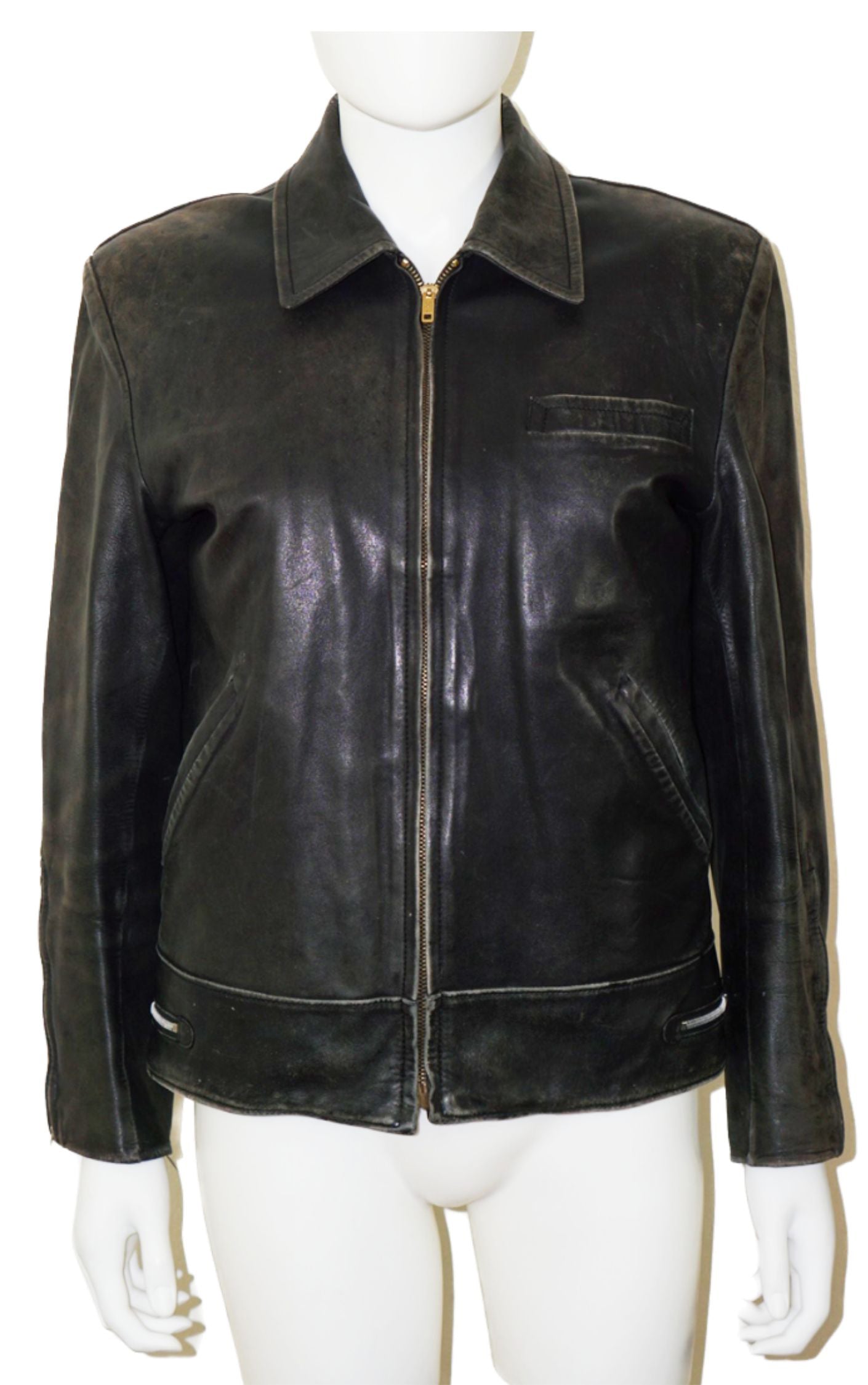 VINTAGE 70s Real Leather Rabbit Fur Grunge Moto Jacket resellum