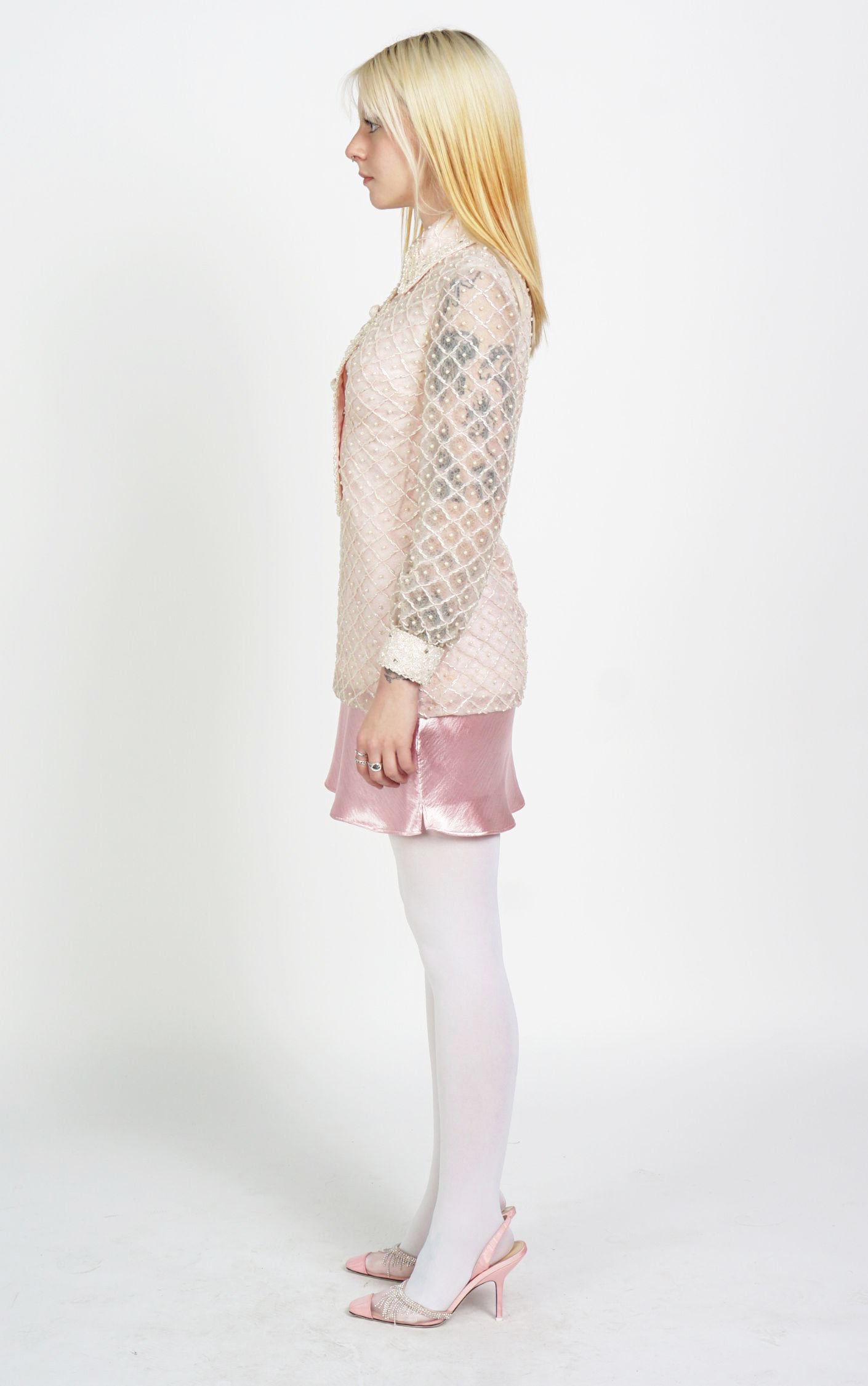 VINTAGE 80s Beaded Embellished Collared Pastel Victorian Blouse resellum