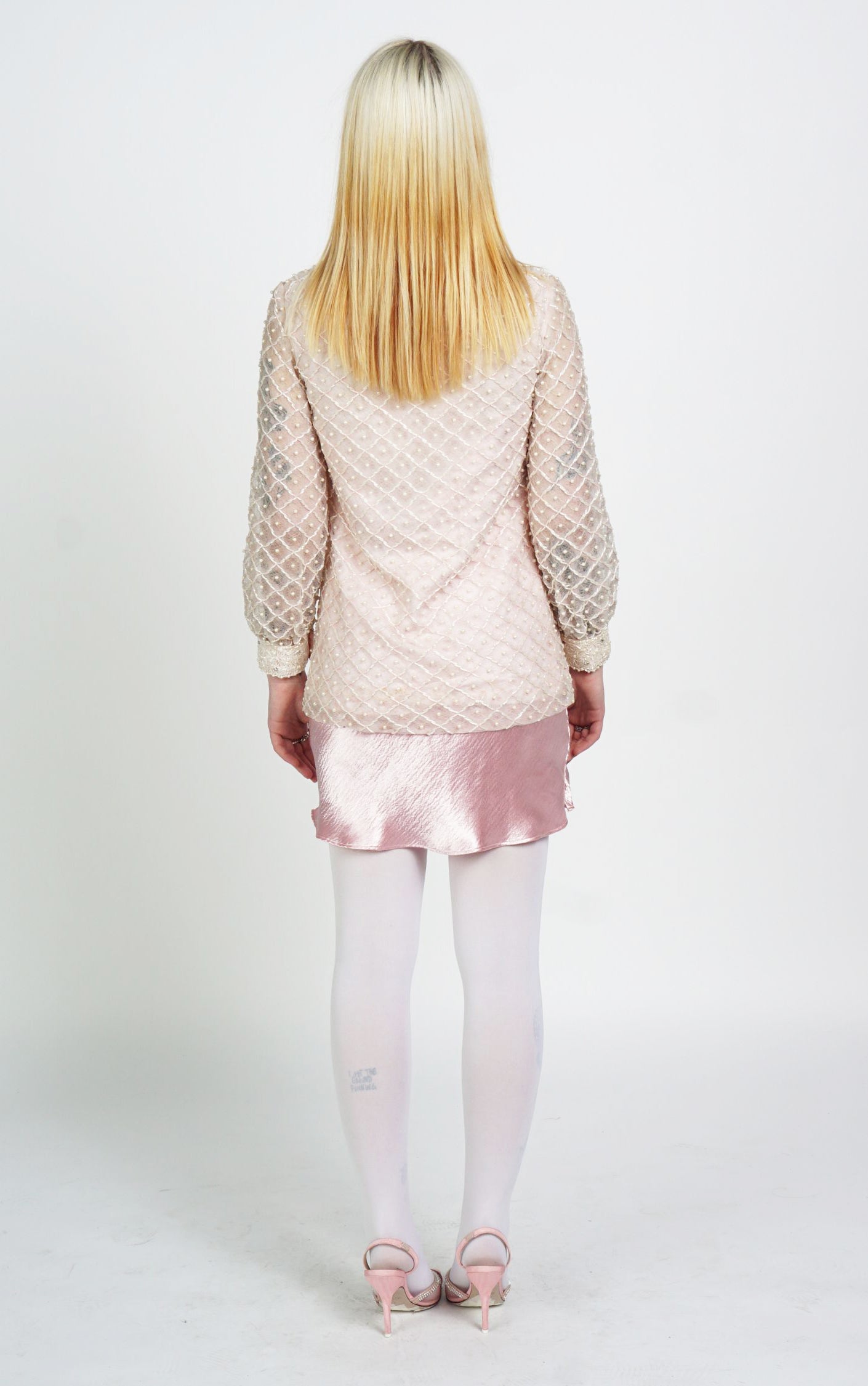 VINTAGE 80s Beaded Embellished Collared Pastel Victorian Blouse resellum