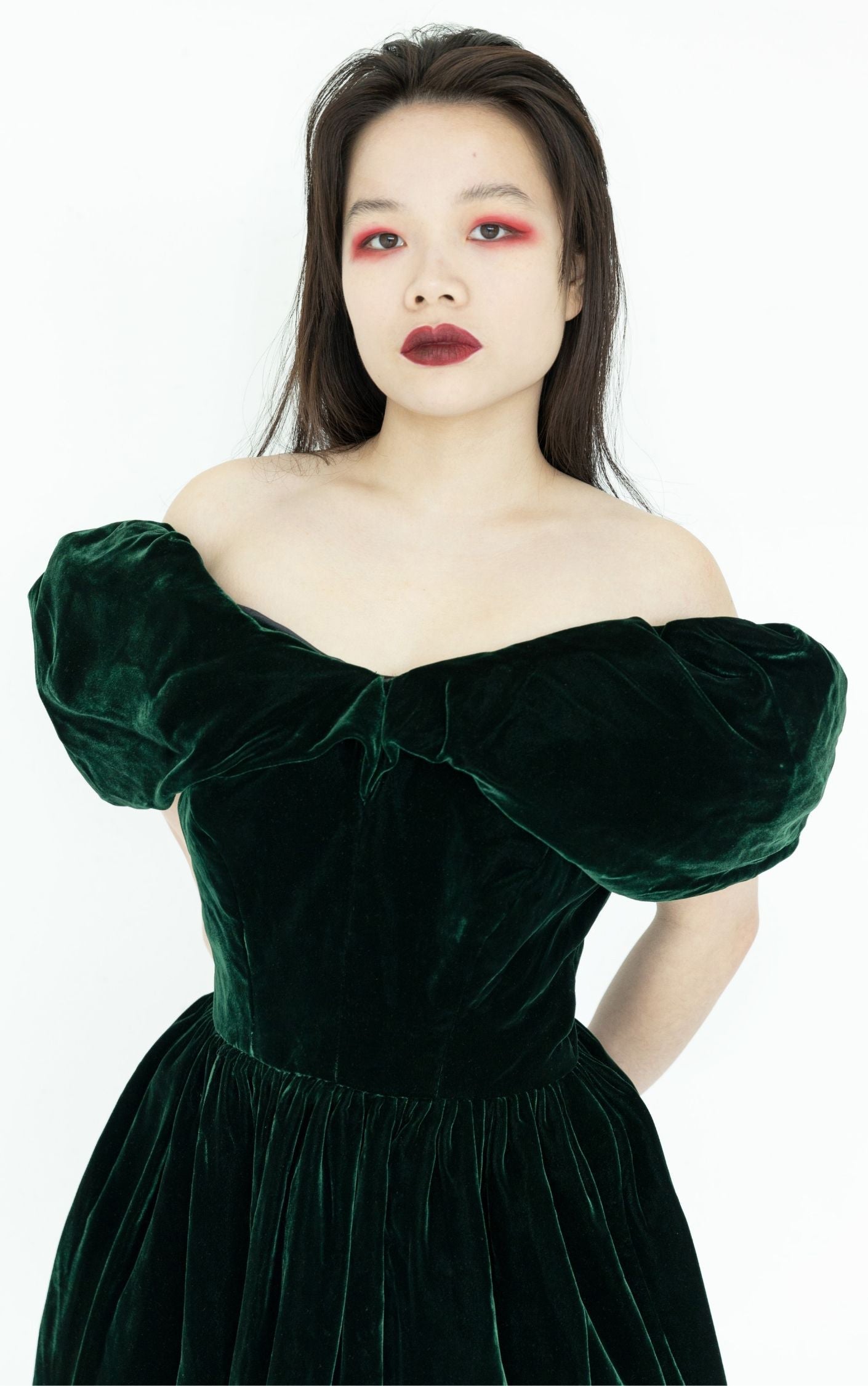 VINTAGE 80s Emerald Green Velvet Puff Dress RESELLUM