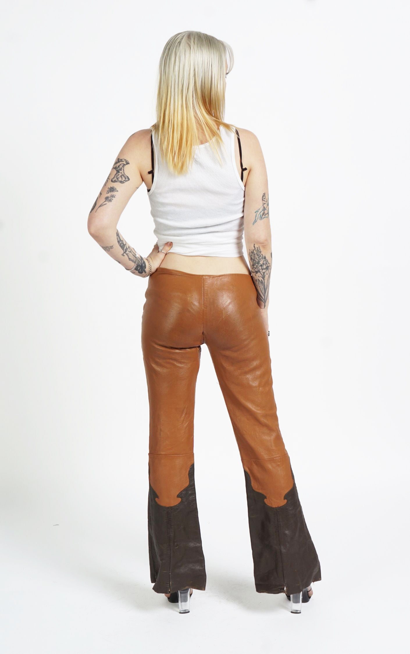 VINTAGE 80s Leather Lace Up Fly Low Rise Flared Bootcut Pants resellum