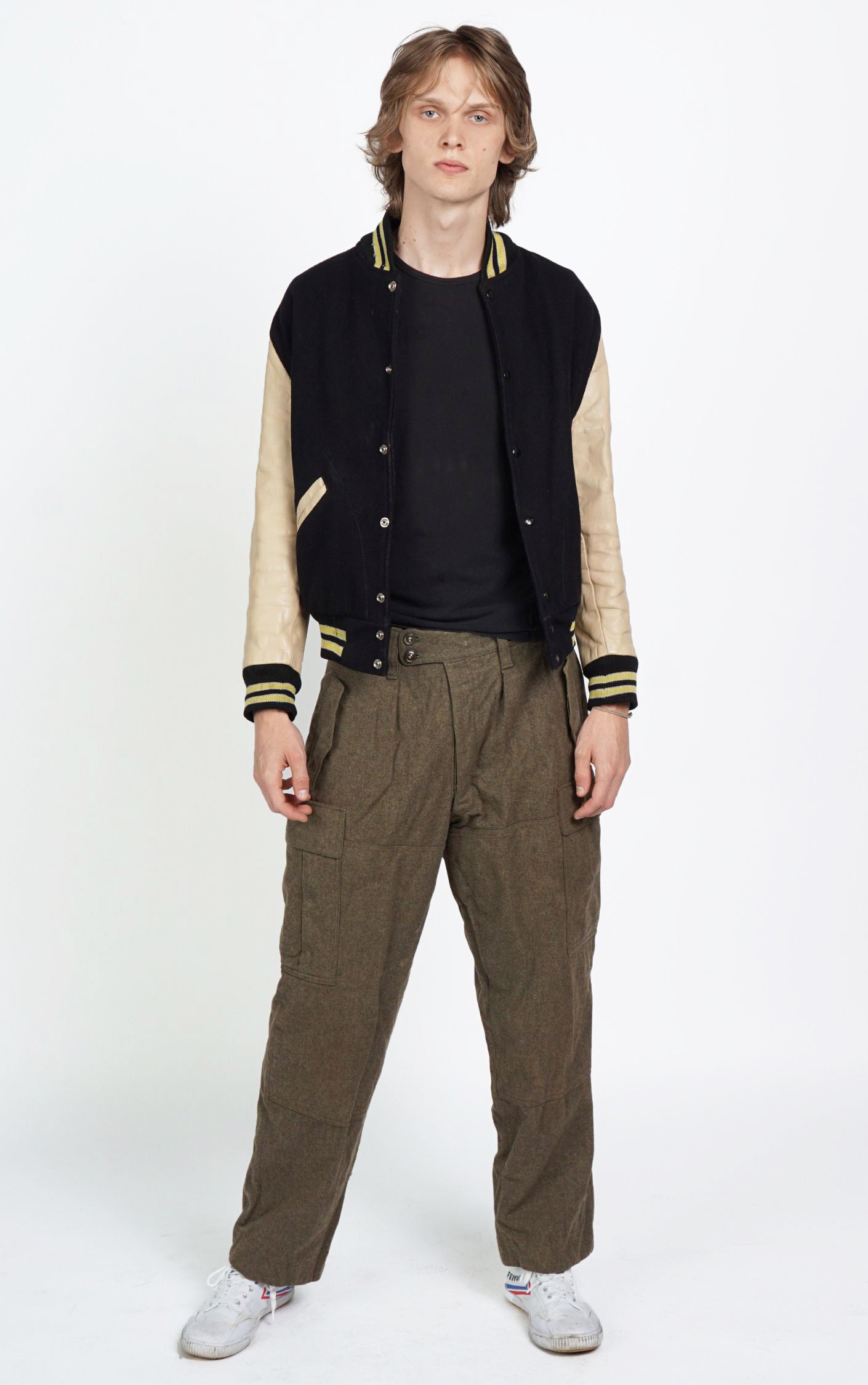 VINTAGE 80s Leather Sleeves Bomber Varsity Jacket resellum