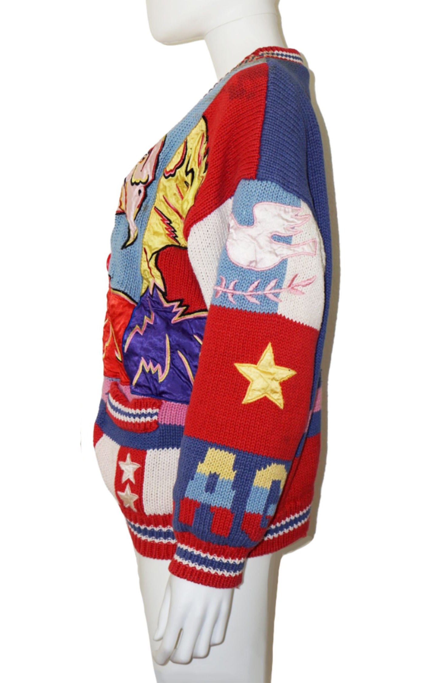 VINTAGE 80s Patchwork Eagle Buttoned Knit Cardigan resellum