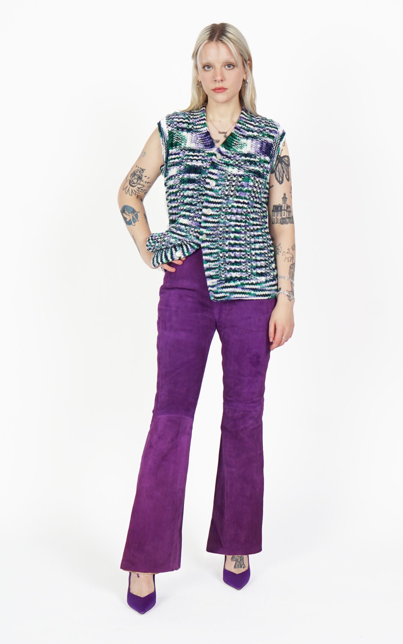 VINTAGE 80s Purple Suede Flared Bootcut High Rise Pants resellum