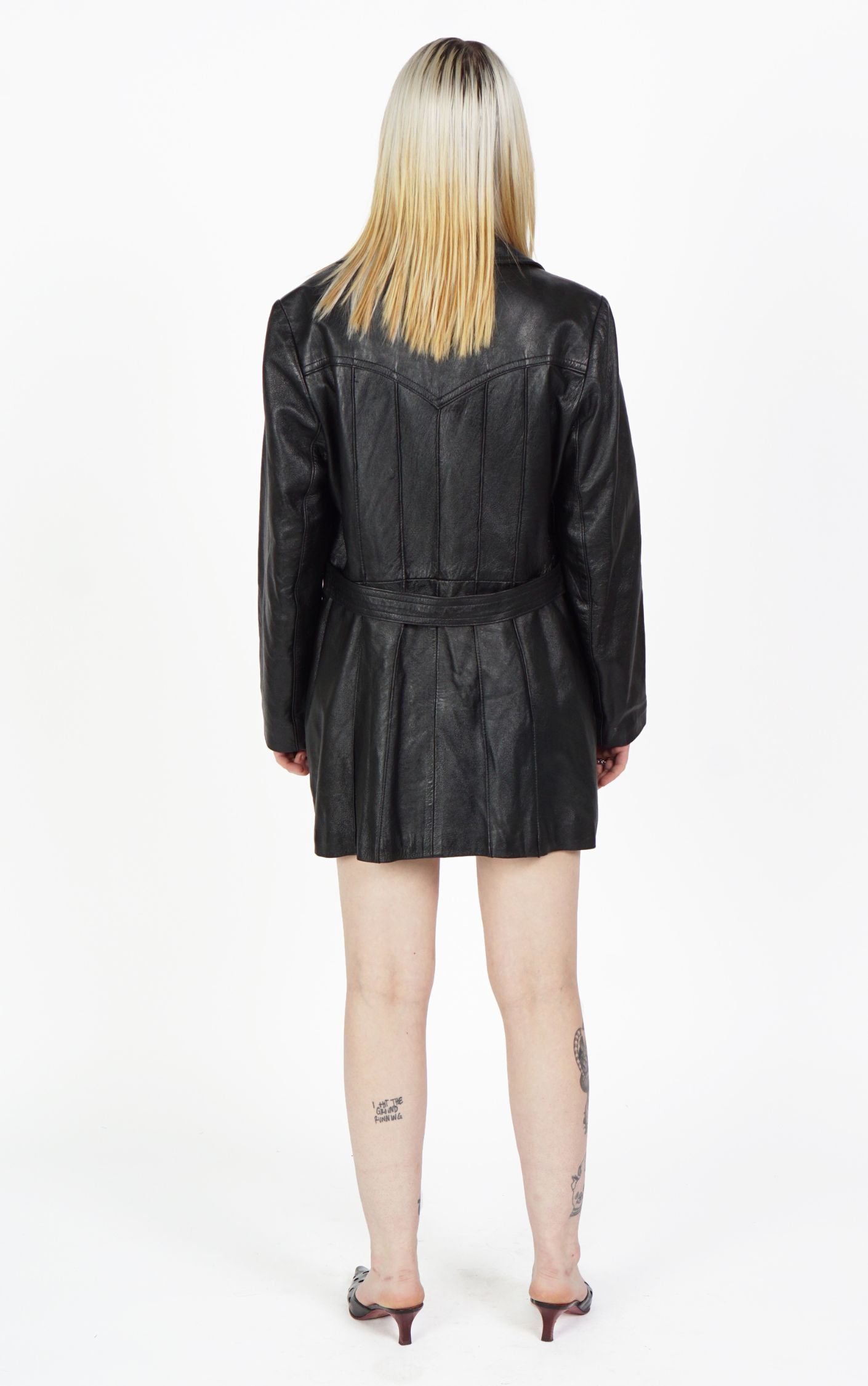 VINTAGE 90s Black Leather Belted Coat Jacket resellum