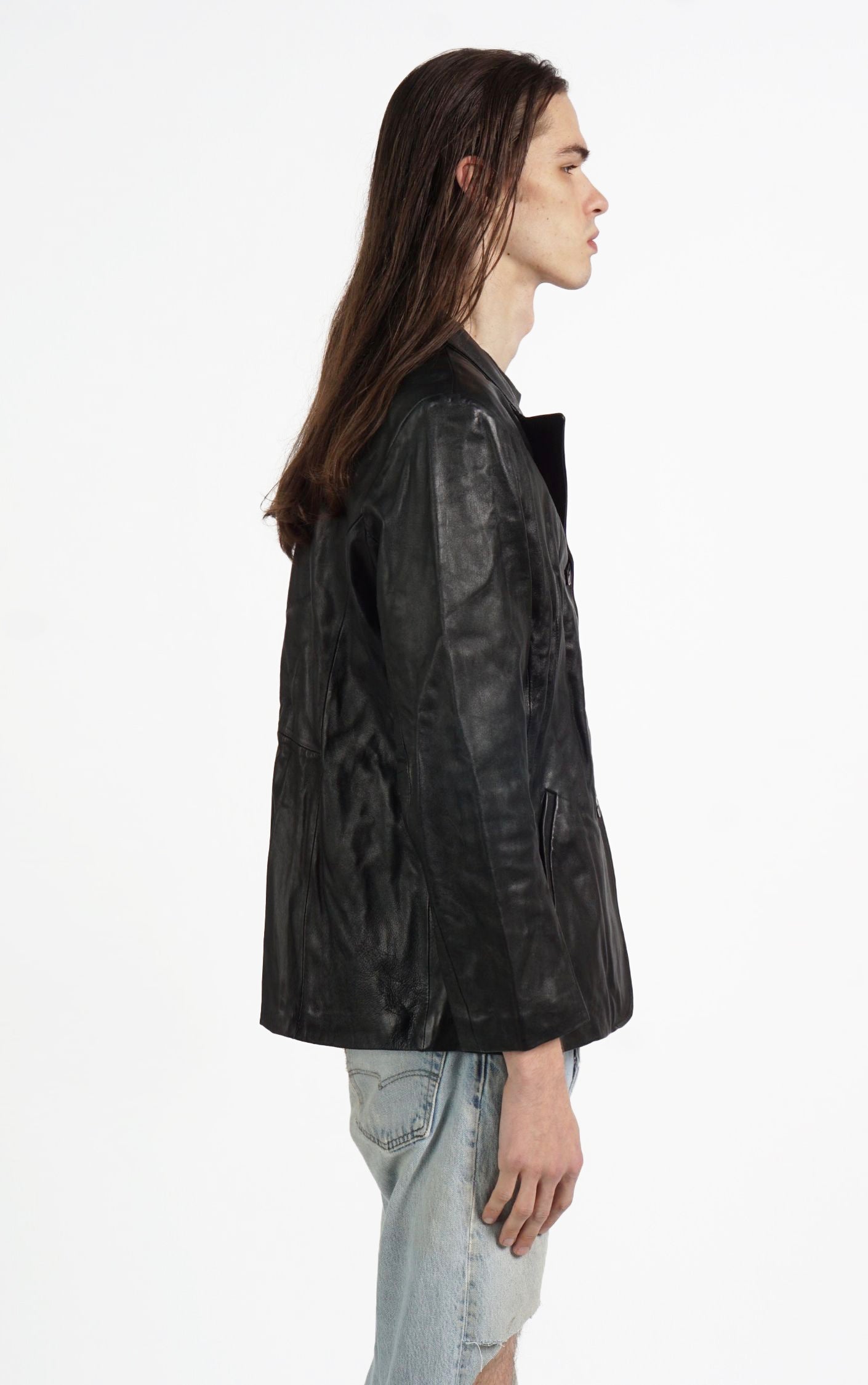 VINTAGE 90s Black Leather Button Down Classic Jacket resellum