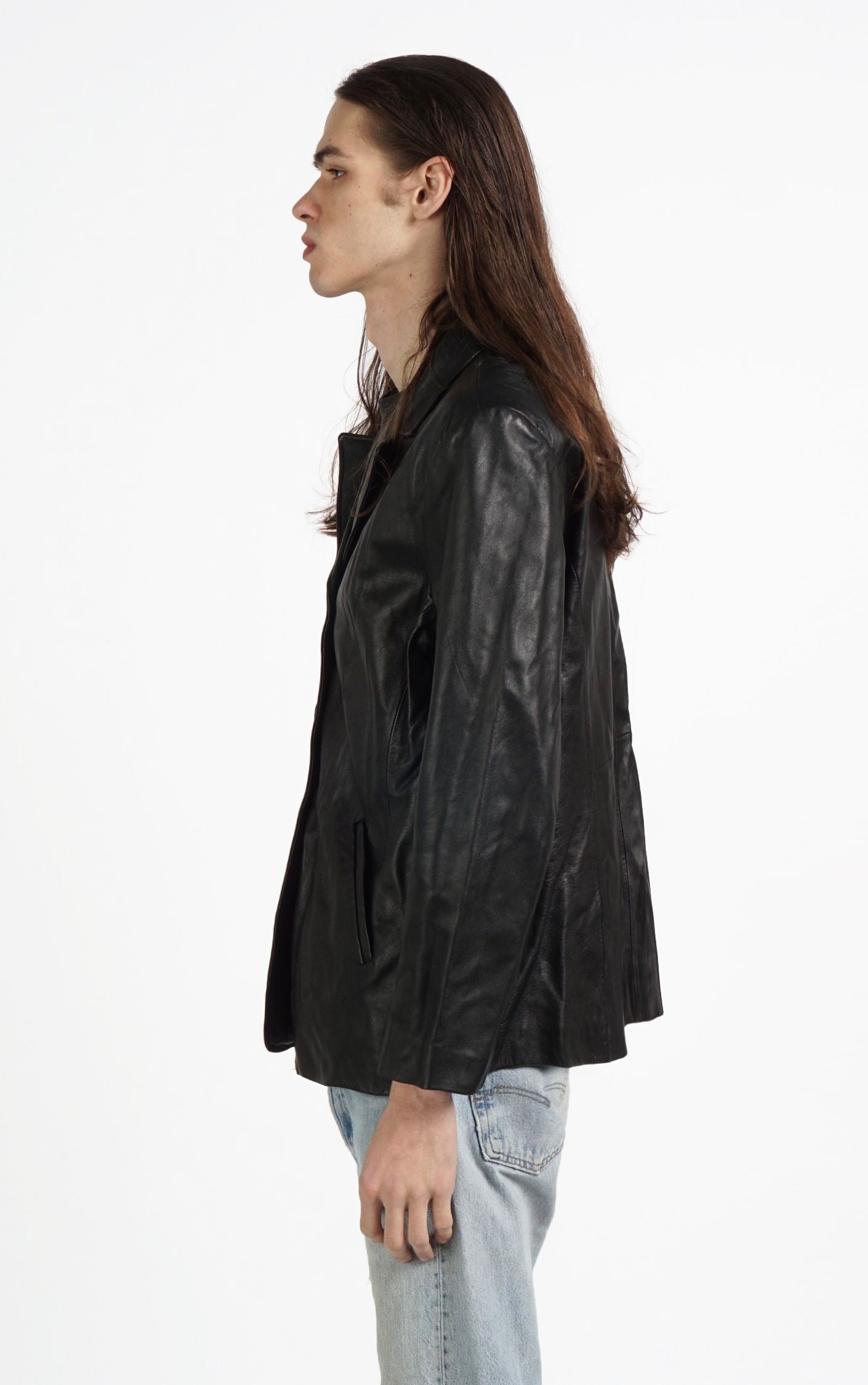 VINTAGE 90s Black Leather Button Down Classic Jacket resellum