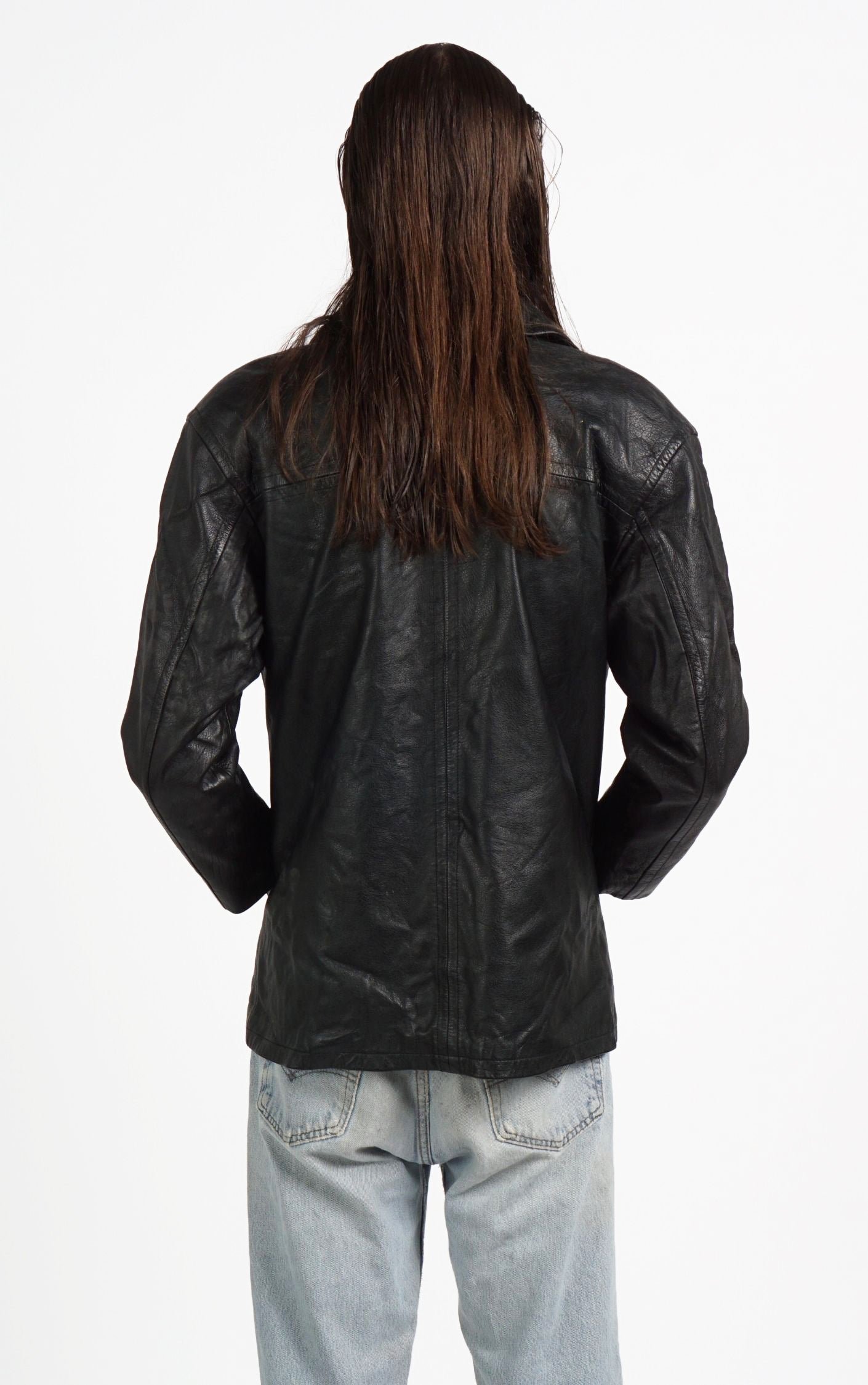 VINTAGE 90s Black Leather Button Down Tailored Jacket resellum