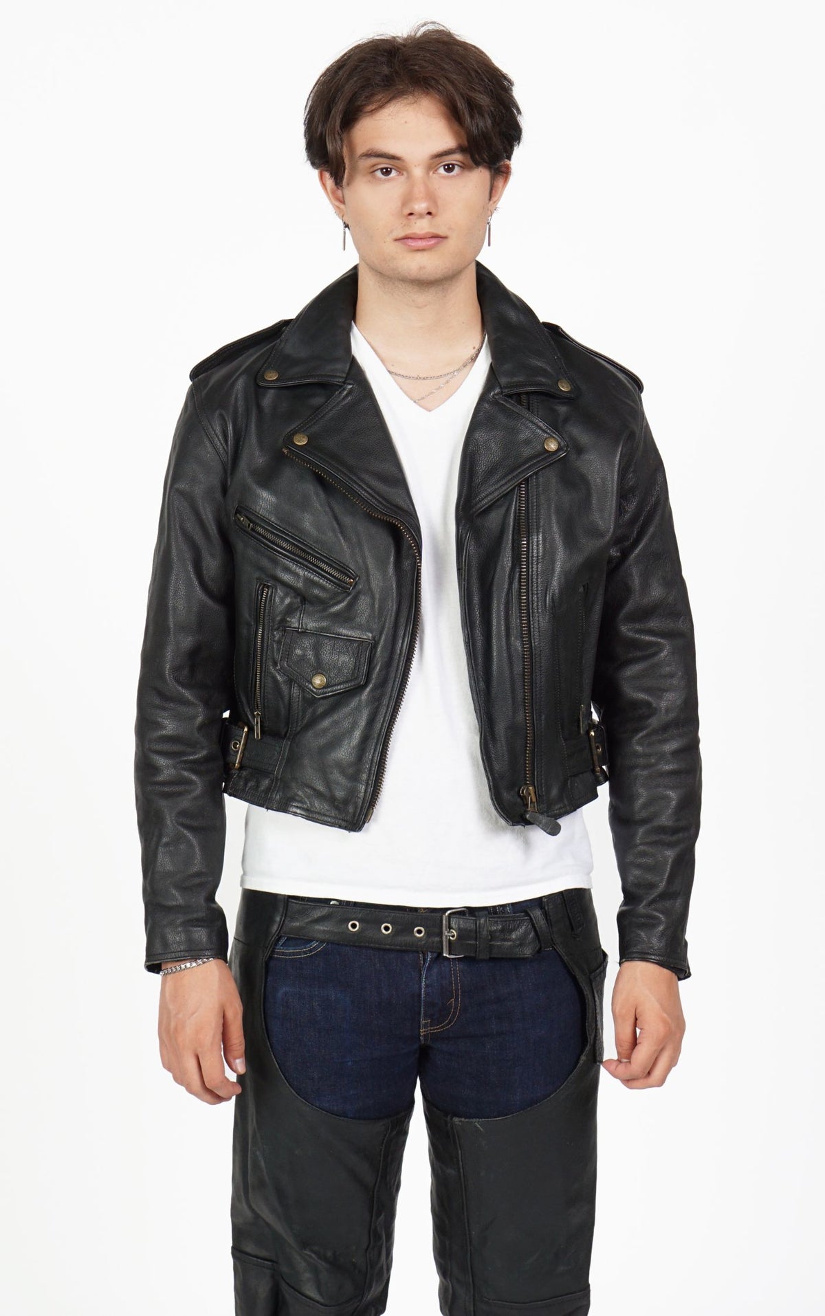 VINTAGE 90s Black Leather Grunge Biker Jacket