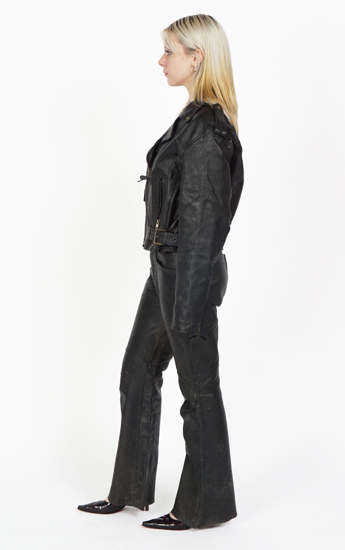 VINTAGE 90s Black Leather Grunge Biker Jacket resellum