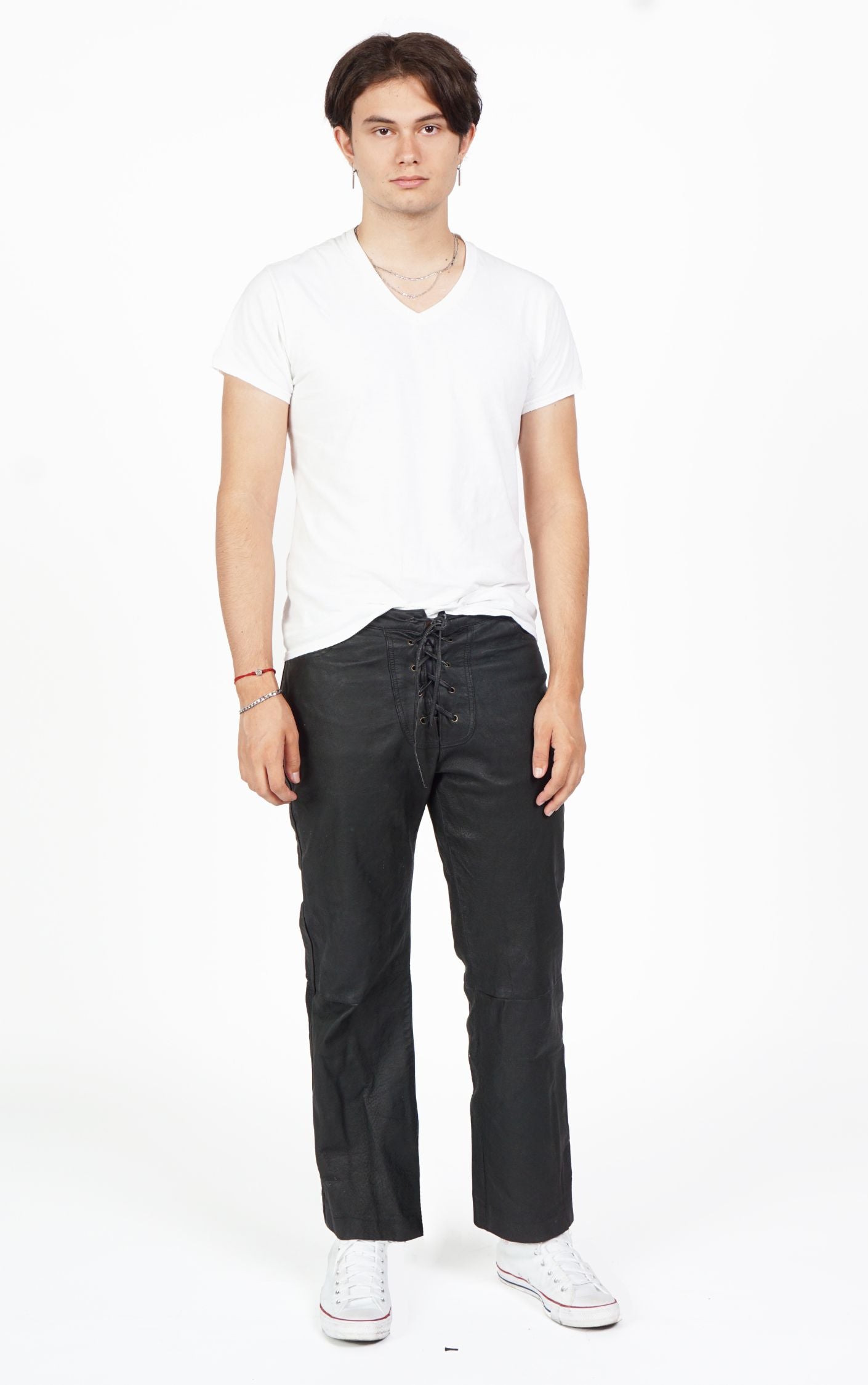 VINTAGE 90s Black Real Leather Lace Up Fly Pants resellum