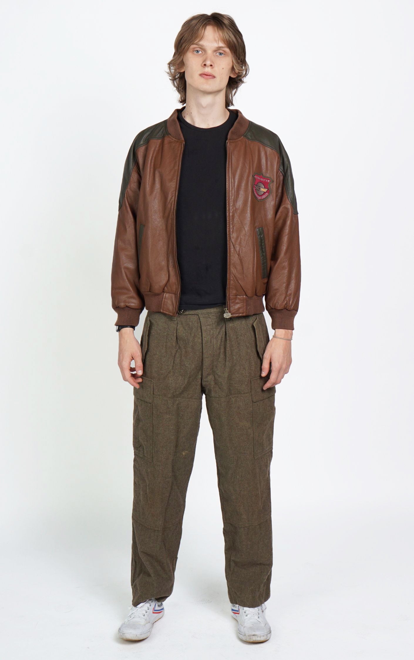 VINTAGE 90s Corvette Sports Car Leather Bomber Jacket resellum