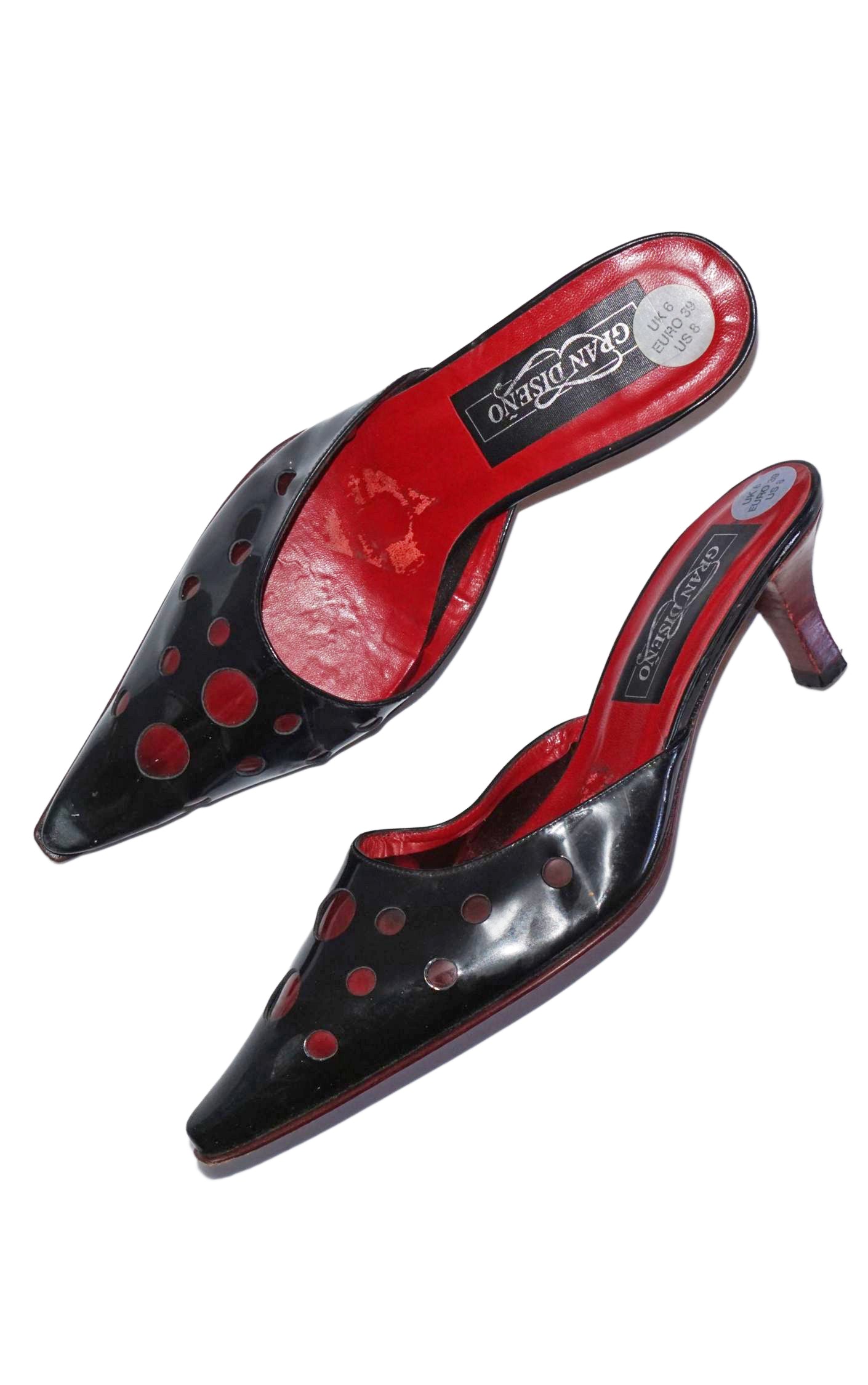VINTAGE 90s Cut Out Holes Kitten Heels Mules resellum