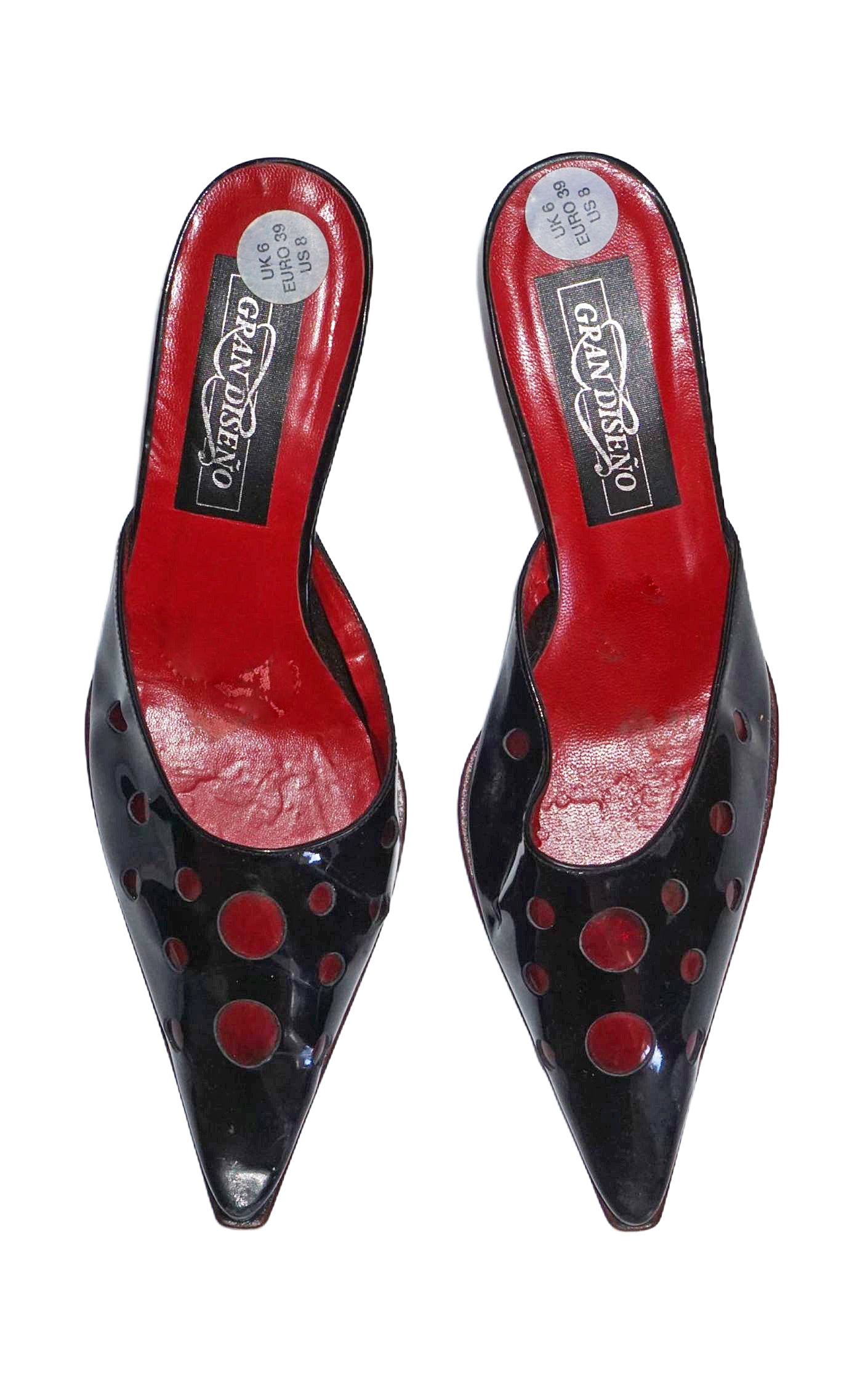 VINTAGE 90s Cut Out Holes Kitten Heels Mules resellum