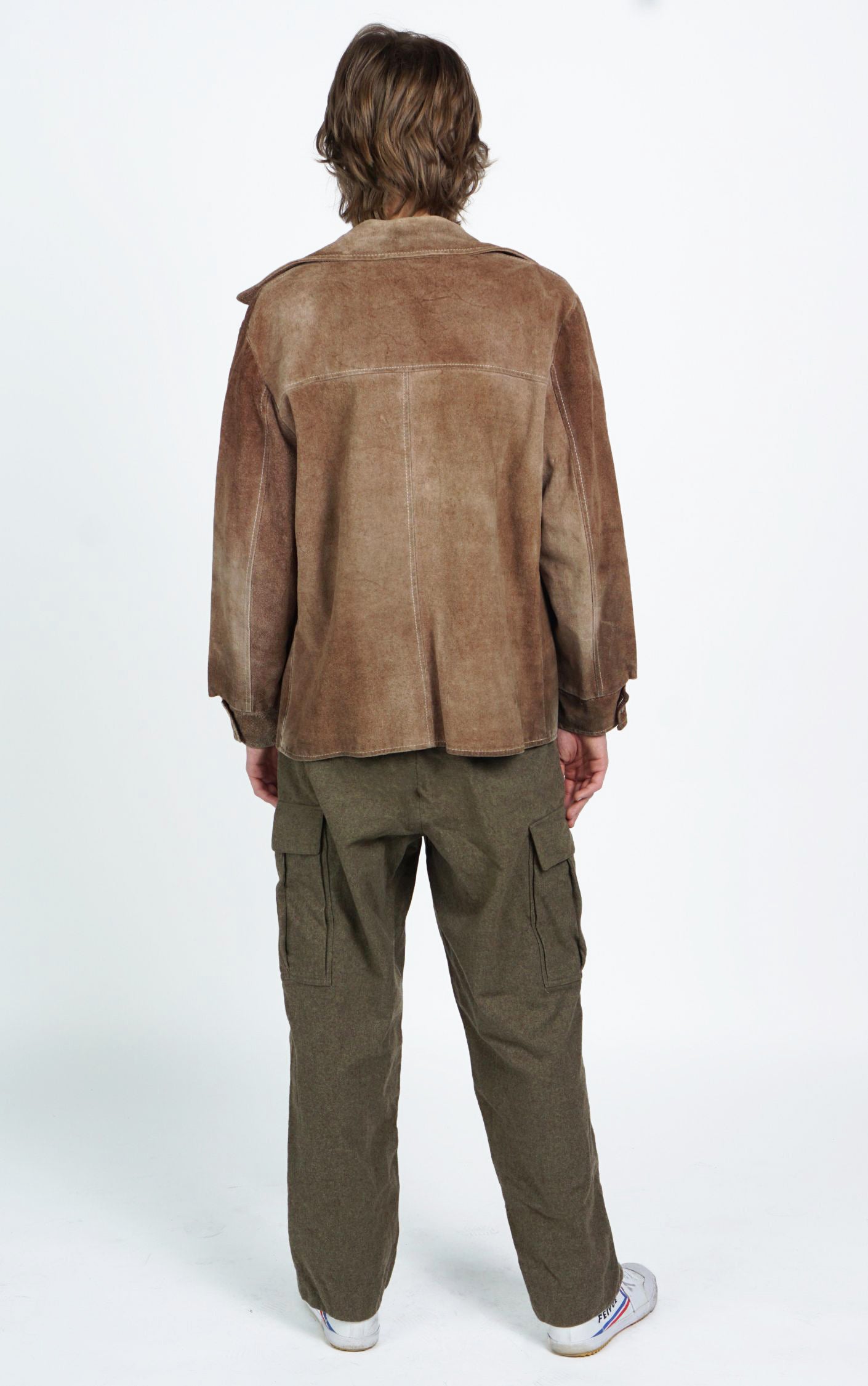 VINTAGE 90s Real Leather Suede Brown Button Down Shirt resellum