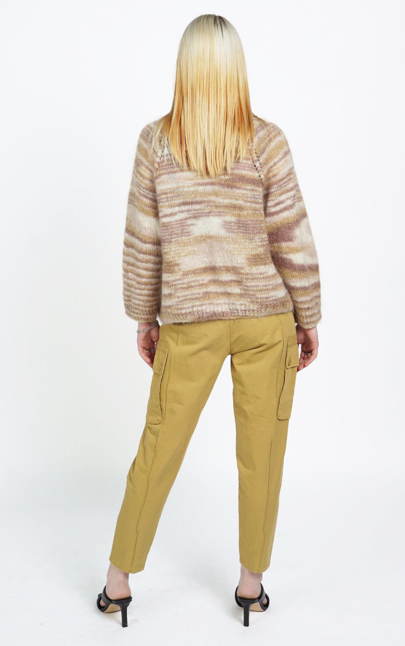 VINTAGE Angora Shaggy Striped Buttoned Cardigan resellum
