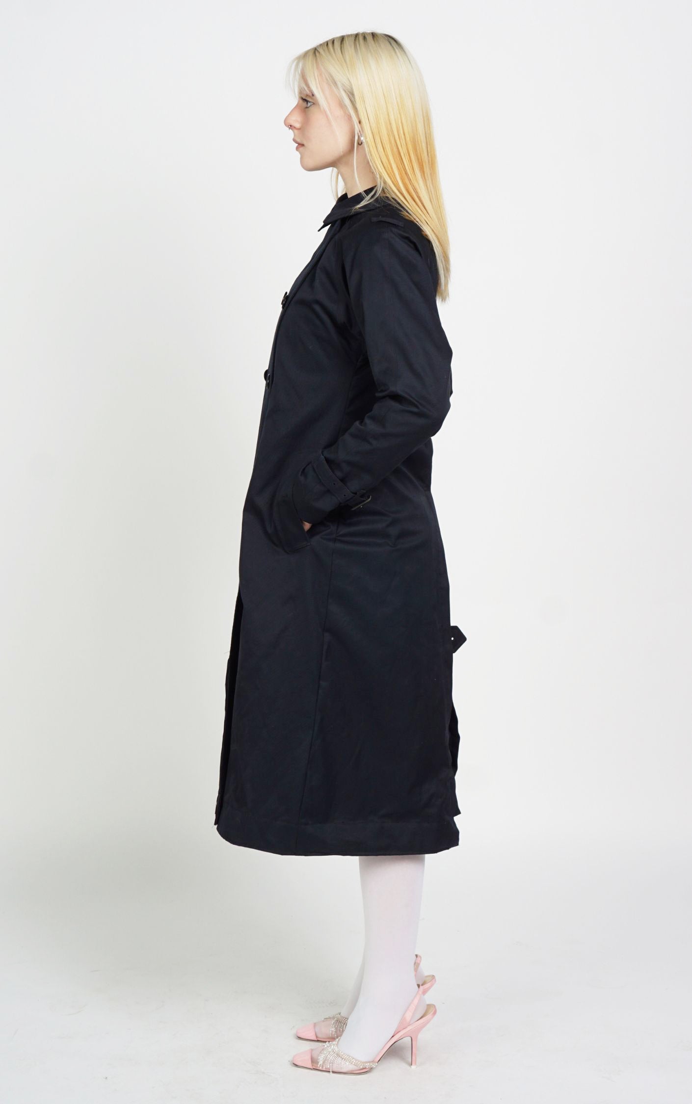 VINTAGE BURBERRY Tartan Wool Lining Navy Trench Coat resellum