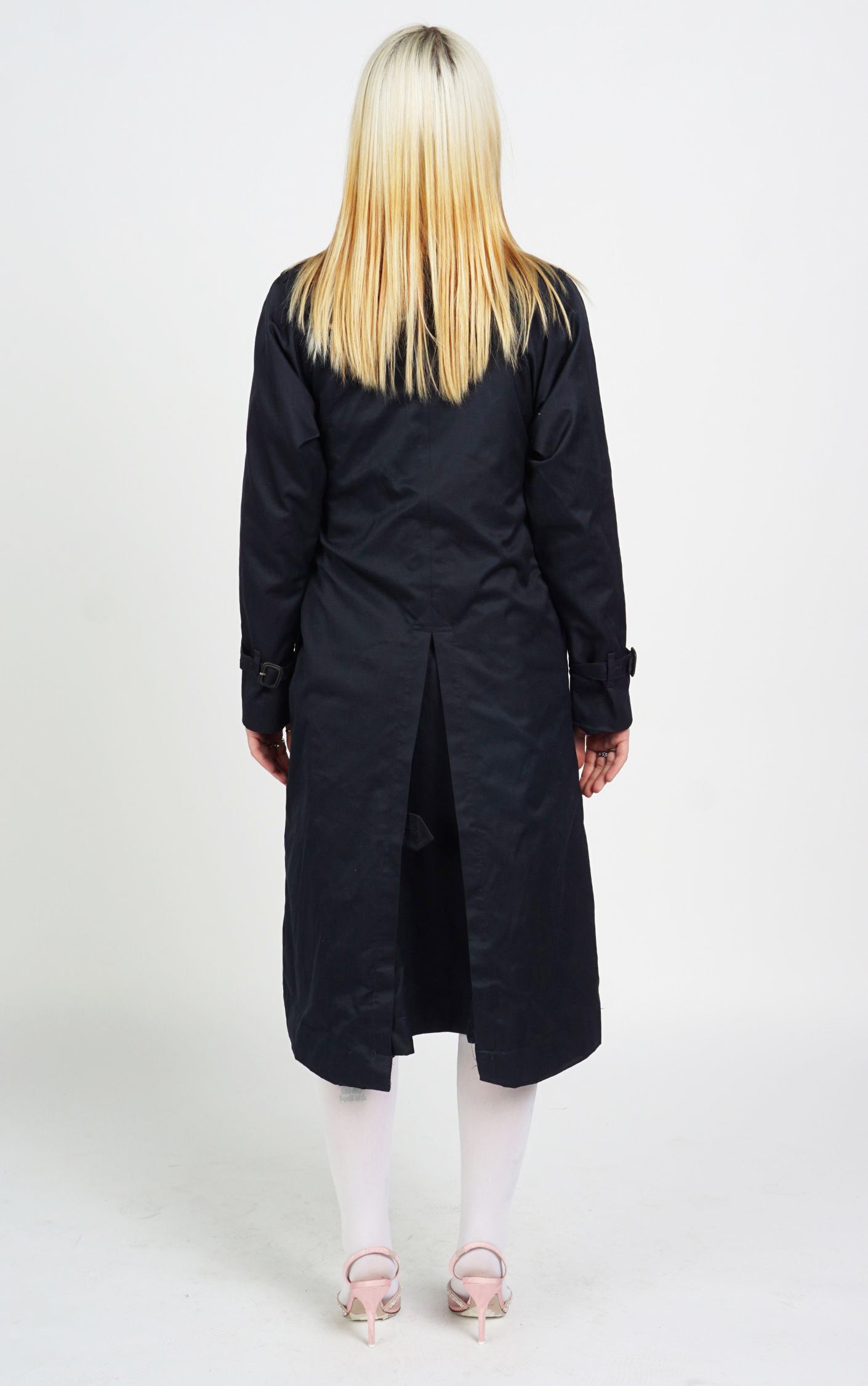 VINTAGE BURBERRY Tartan Wool Lining Navy Trench Coat resellum