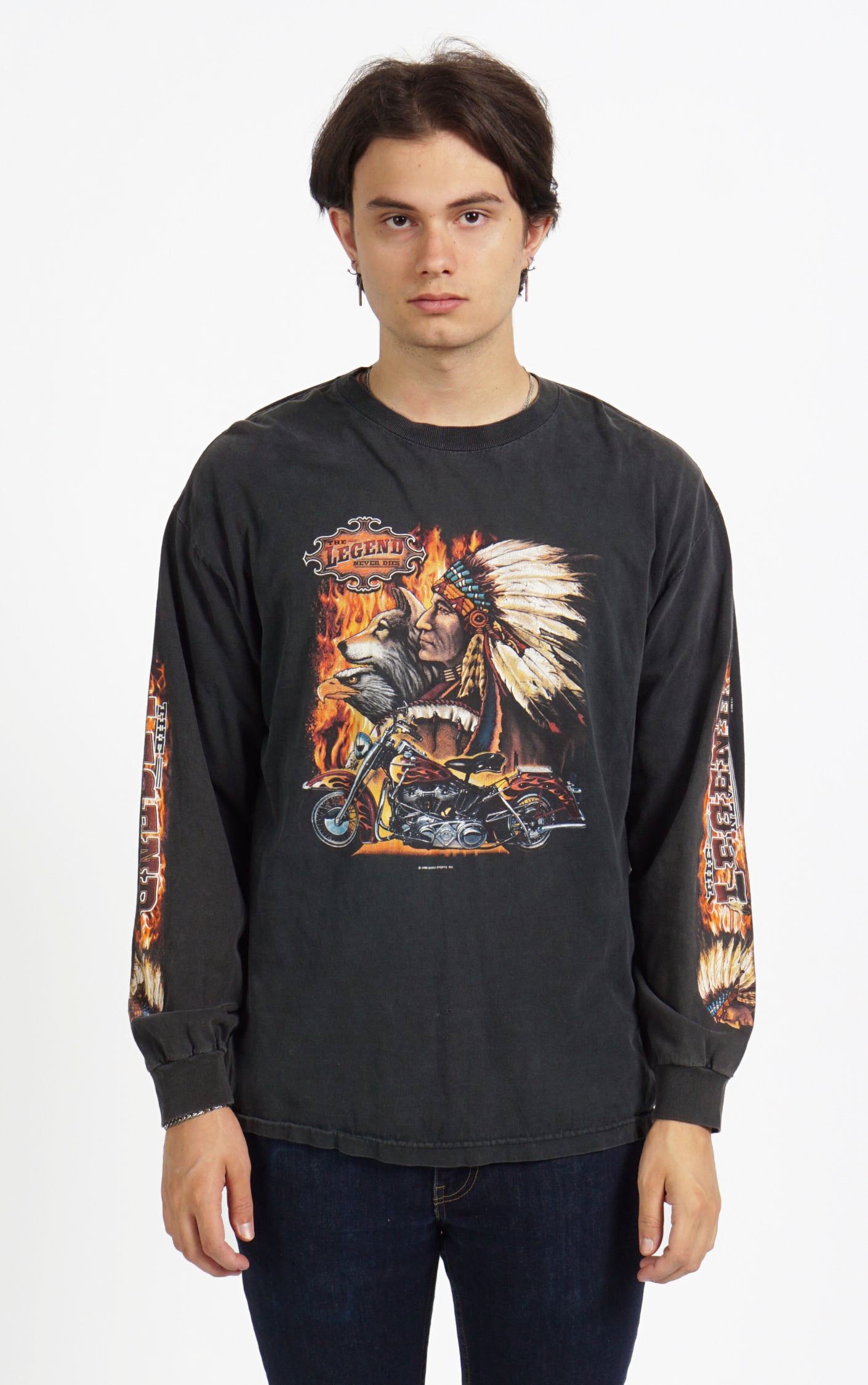 VINTAGE Bike Chopper Indian Eagle Flame Long Sleeve T-Shirt resellum