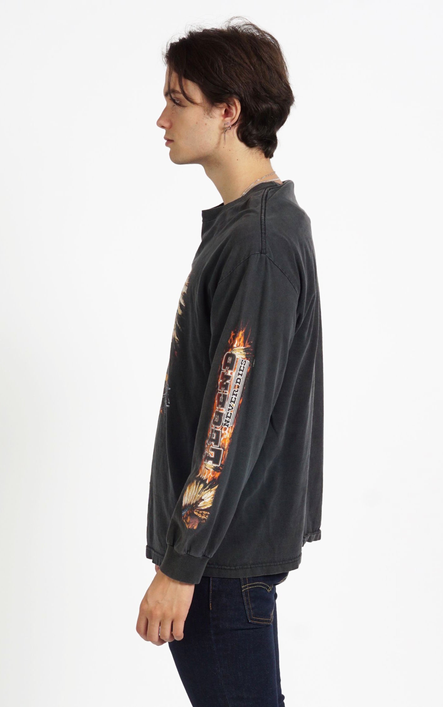 VINTAGE Bike Chopper Indian Eagle Flame Long Sleeve T-Shirt resellum