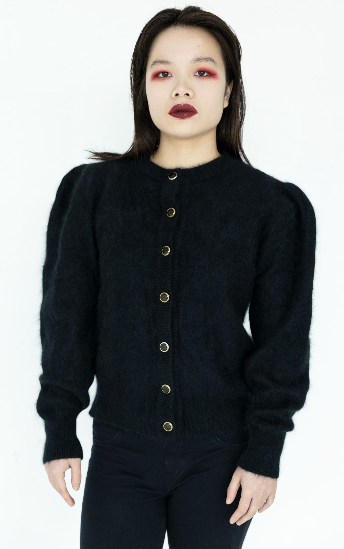 VINTAGE Black Angora Mohair Cardigan RESELLUM