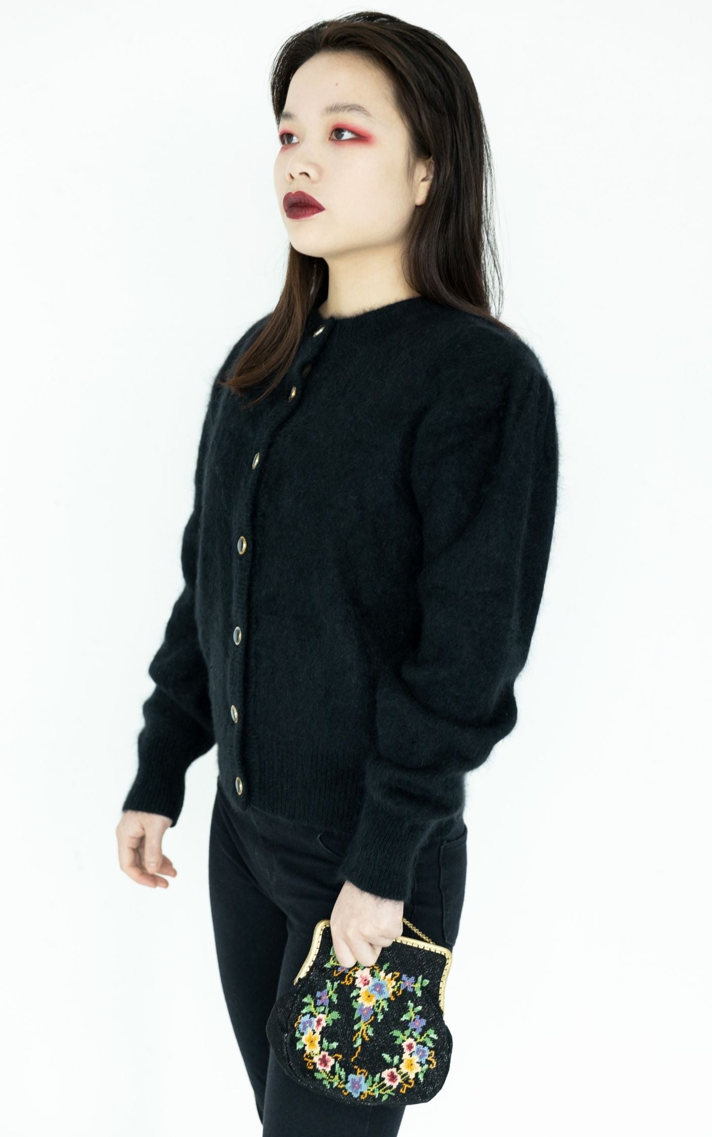 VINTAGE Black Angora Mohair Cardigan RESELLUM