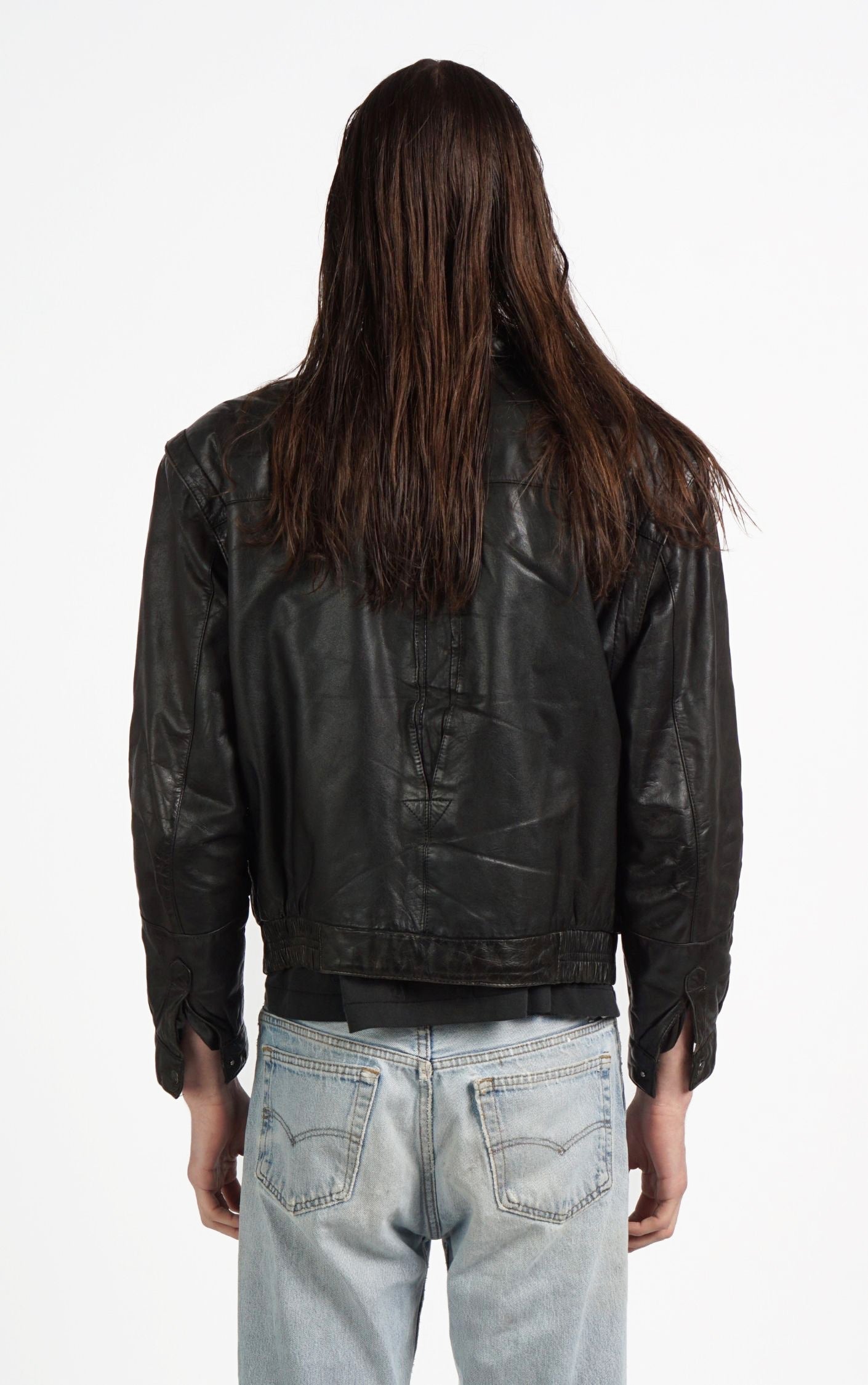 VINTAGE Black Leather Faded Aviator Style Grunge Jacket resellum
