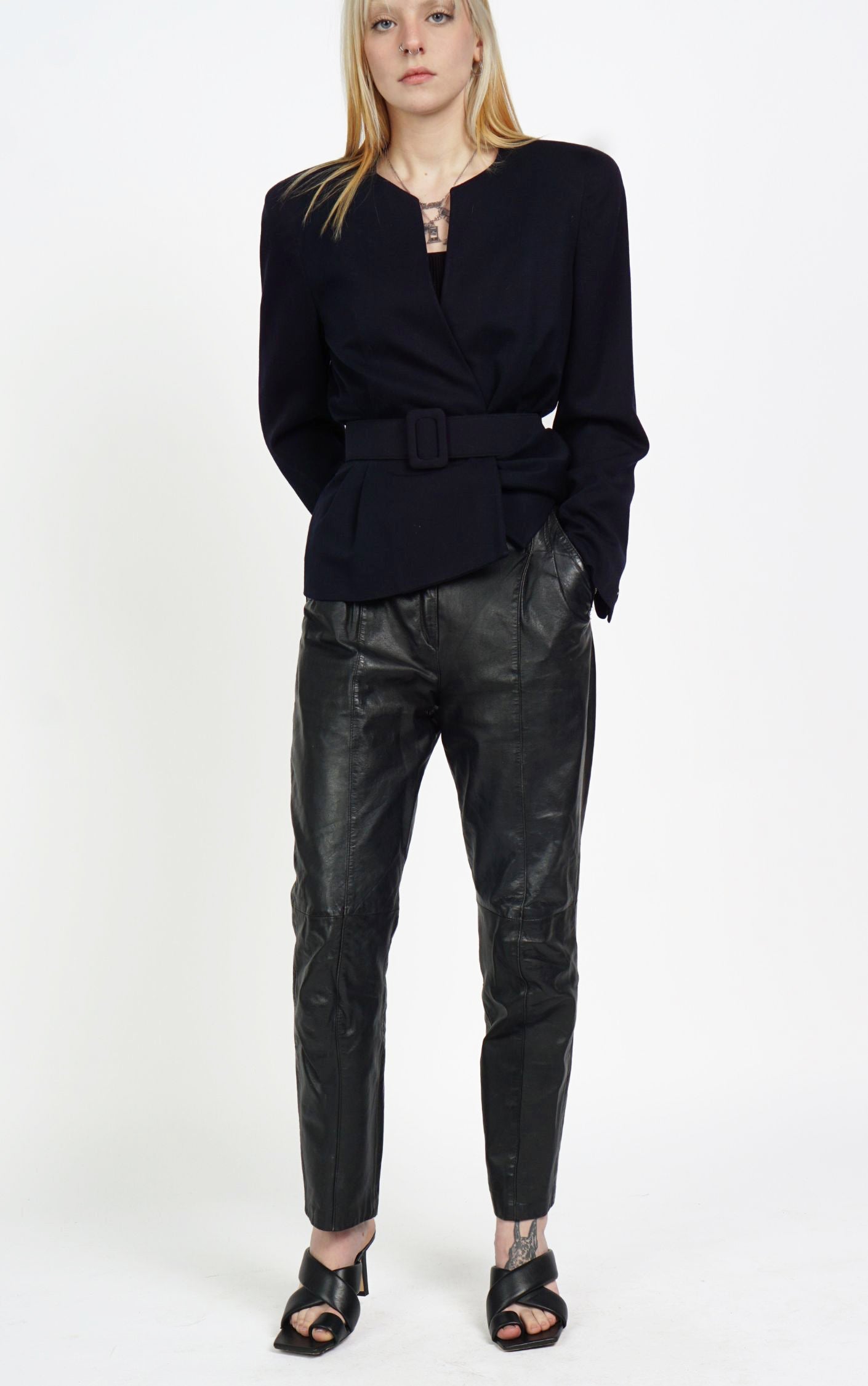 VINTAGE Black Real Leather High Waisted Pants resellum