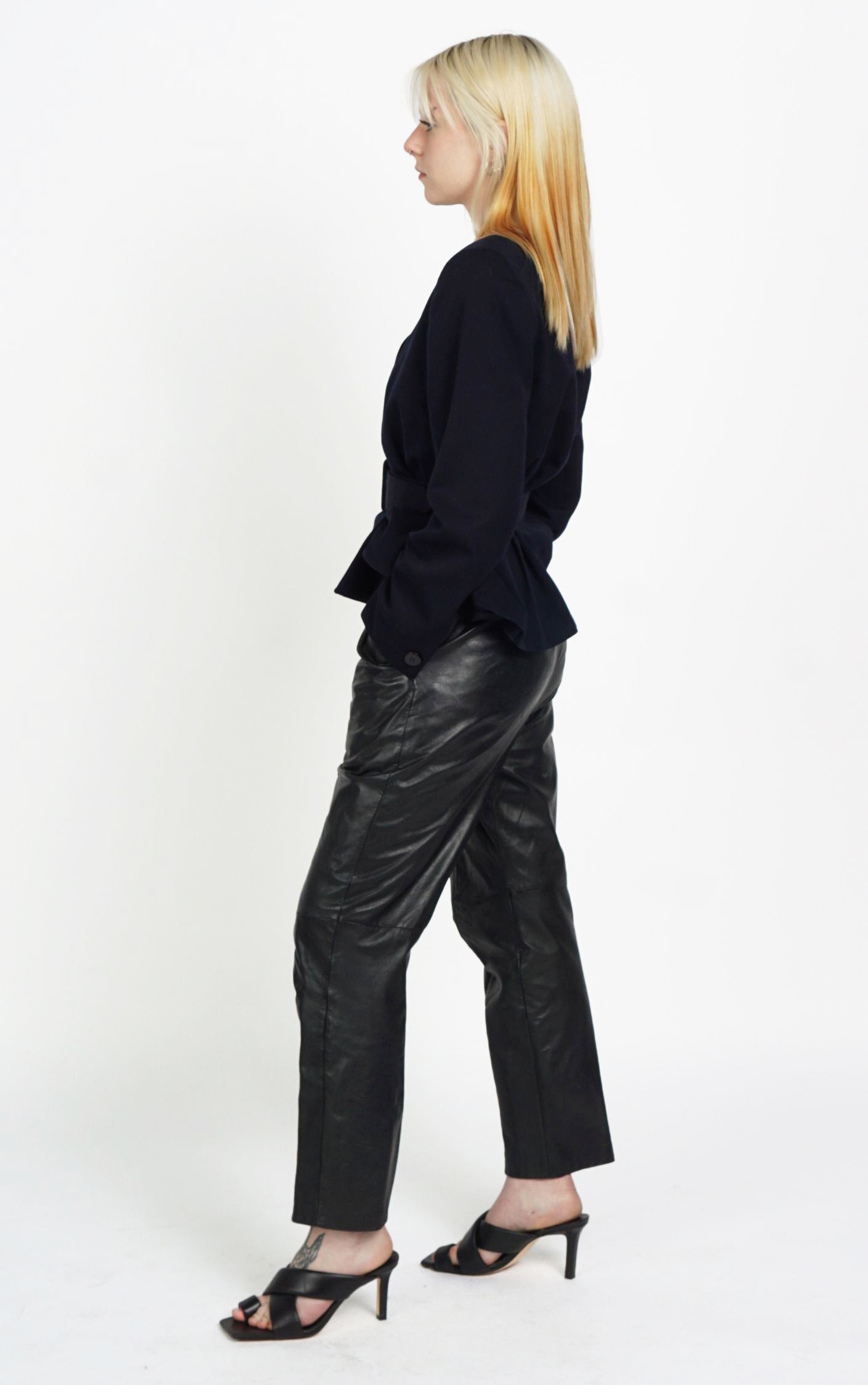 VINTAGE Black Real Leather High Waisted Pants resellum