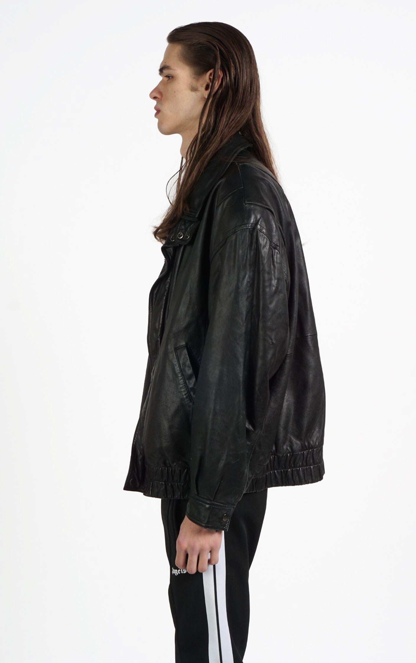 VINTAGE Black Real Leather Grunge Moto Bomber Jacket resellum