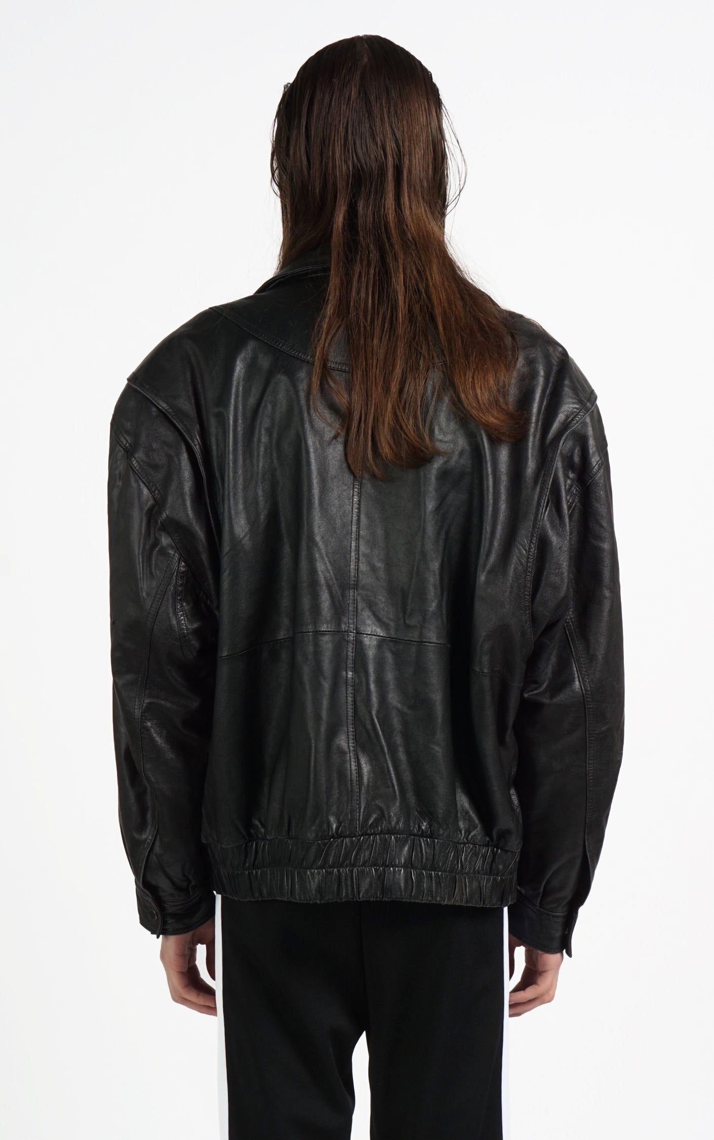 VINTAGE Black Real Leather Grunge Moto Bomber Jacket resellum