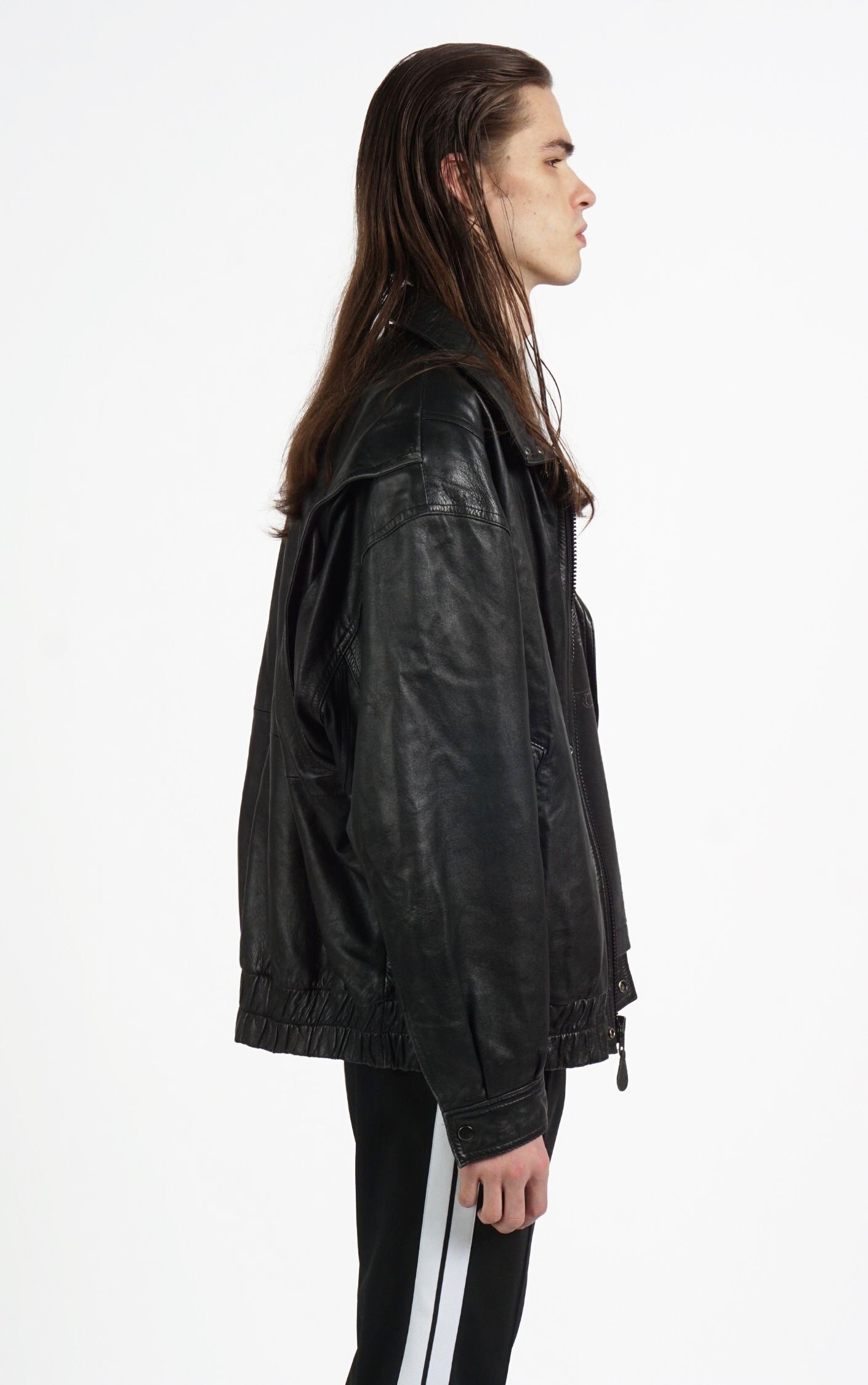 VINTAGE Black Real Leather Grunge Moto Bomber Jacket resellum