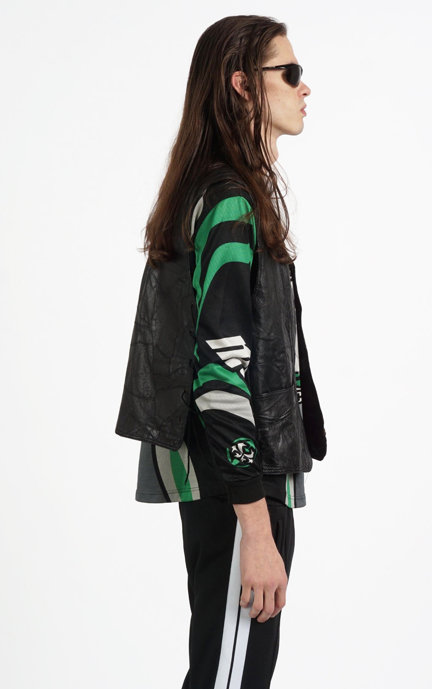 VINTAGE Black Real Leather Patchwork Grunge Goth Biker Vest resellum