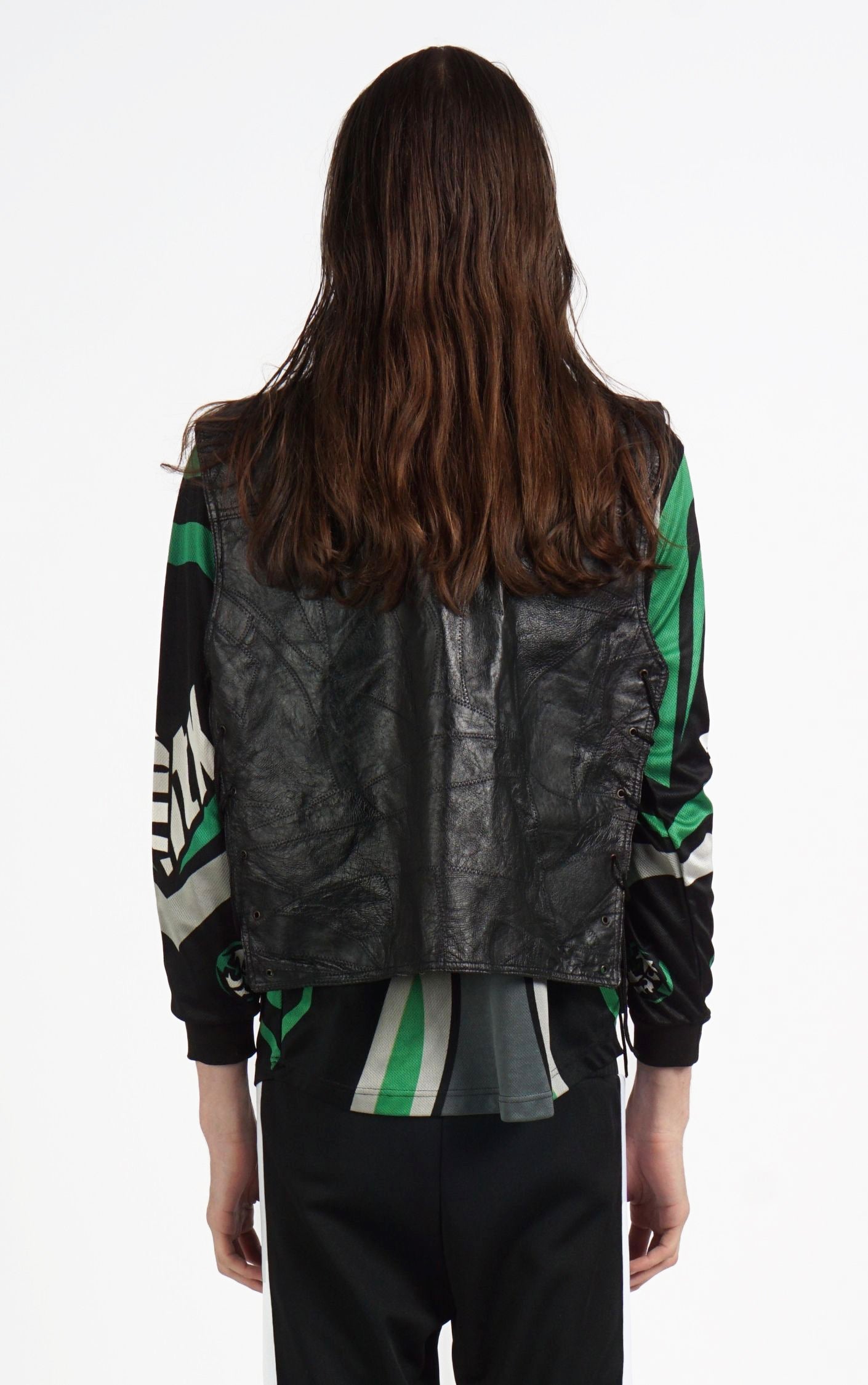 VINTAGE Black Real Leather Patchwork Grunge Goth Biker Vest resellum