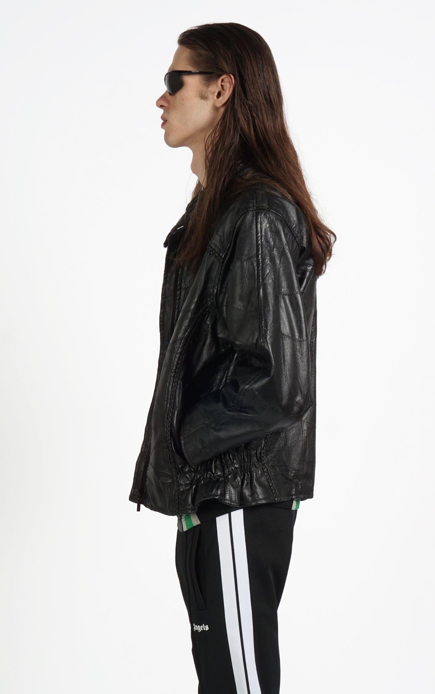 VINTAGE Black Real Leather Patchwork Grunge Goth Jacket resellum