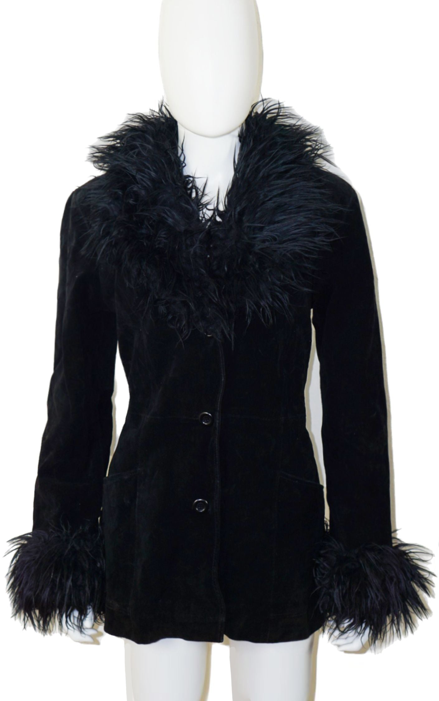 VINTAGE Black Suede Leather Penny Lane Coat resellum