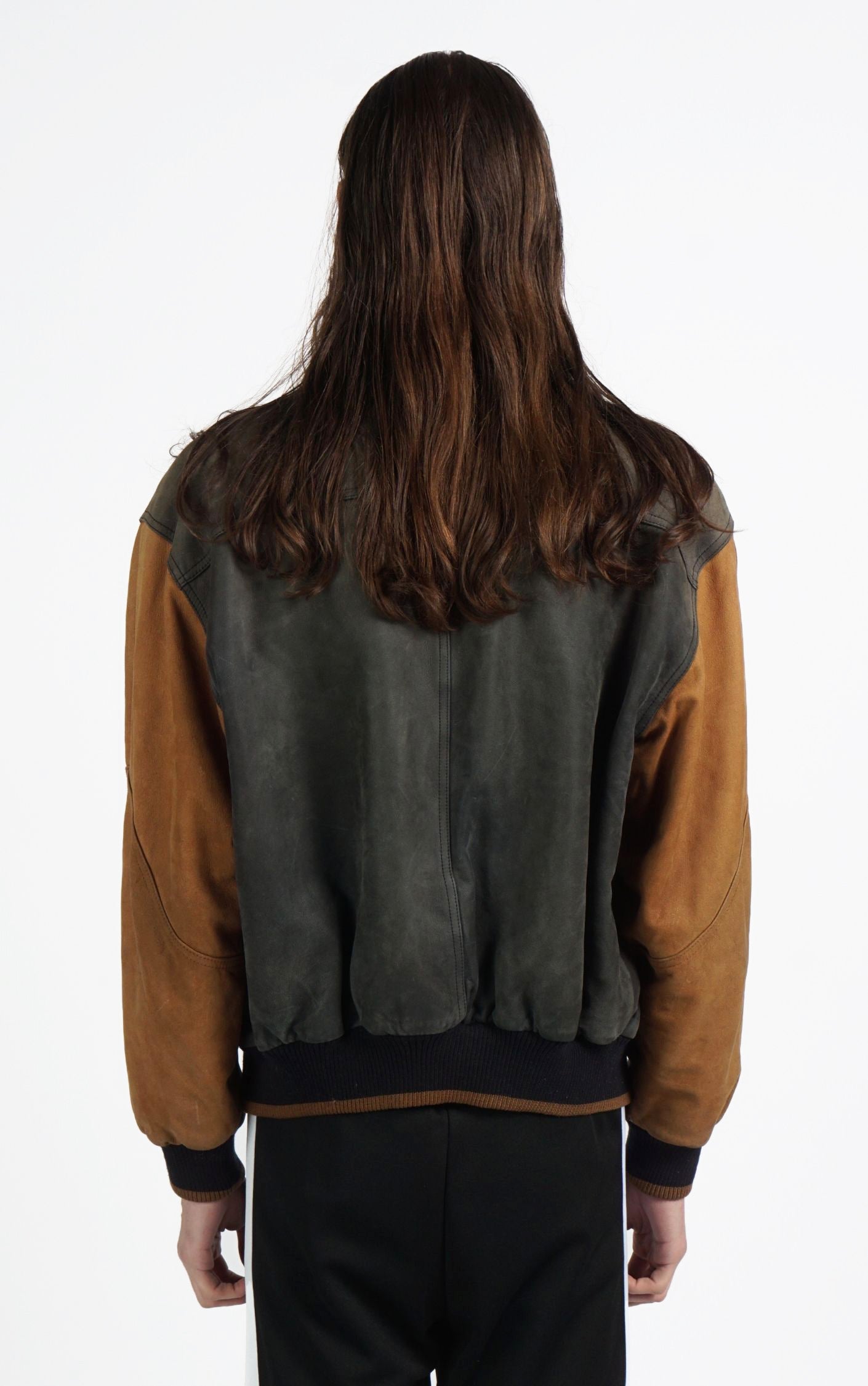 VINTAGE Brown Faded Leather Grunge Bomber Varsity Jacket resellum