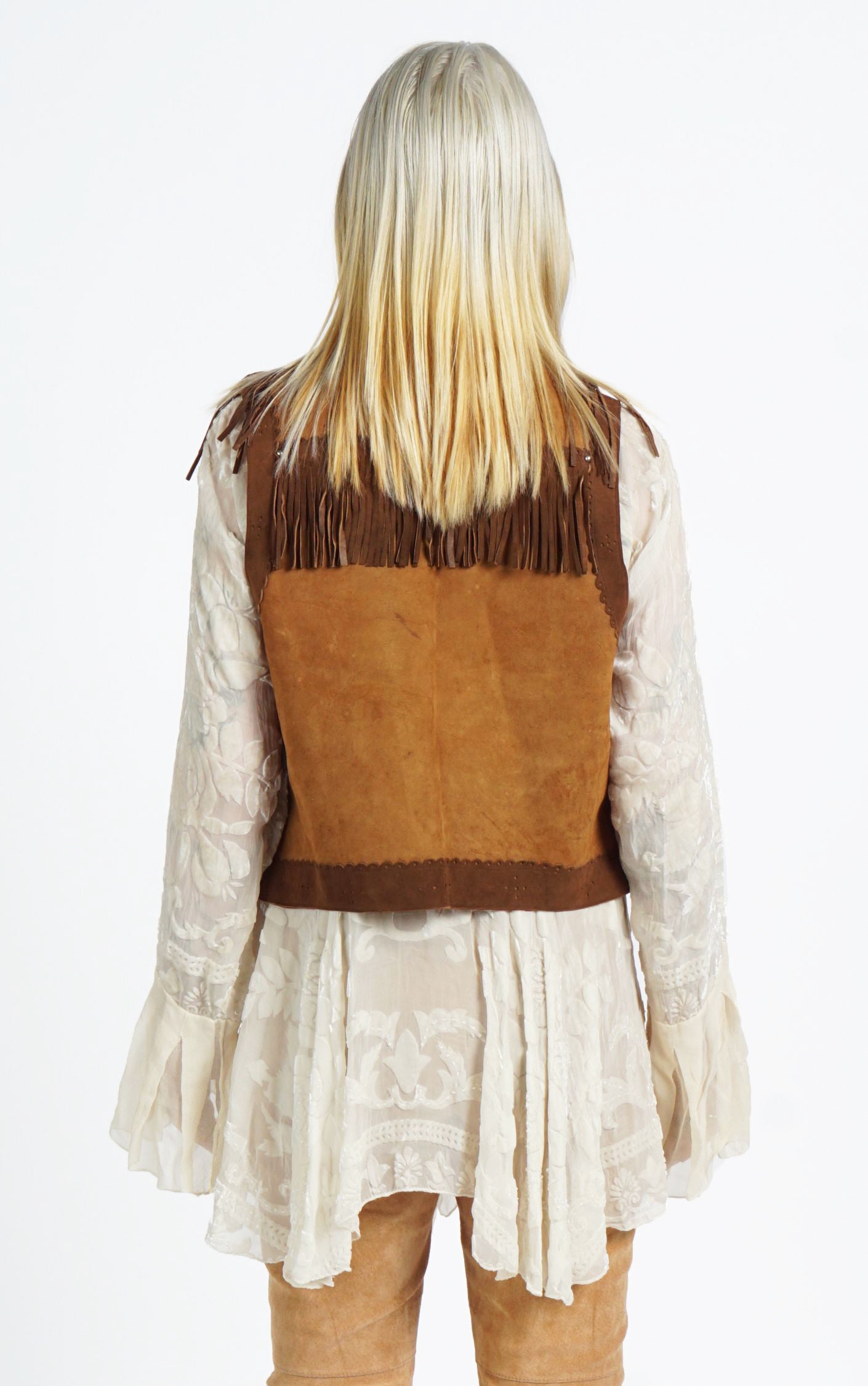 VINTAGE Brown Suede Leather Fringe Boho Vest resellum