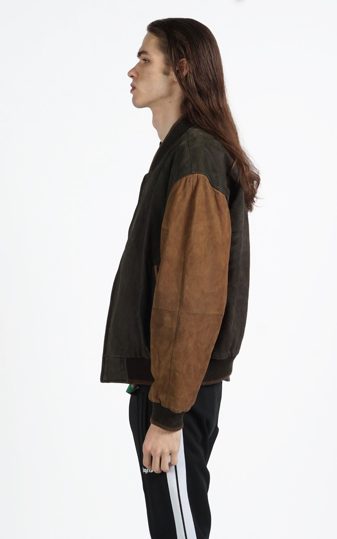 VINTAGE Brown Suede Leather Grunge Bomber Varsity Jacket resellum