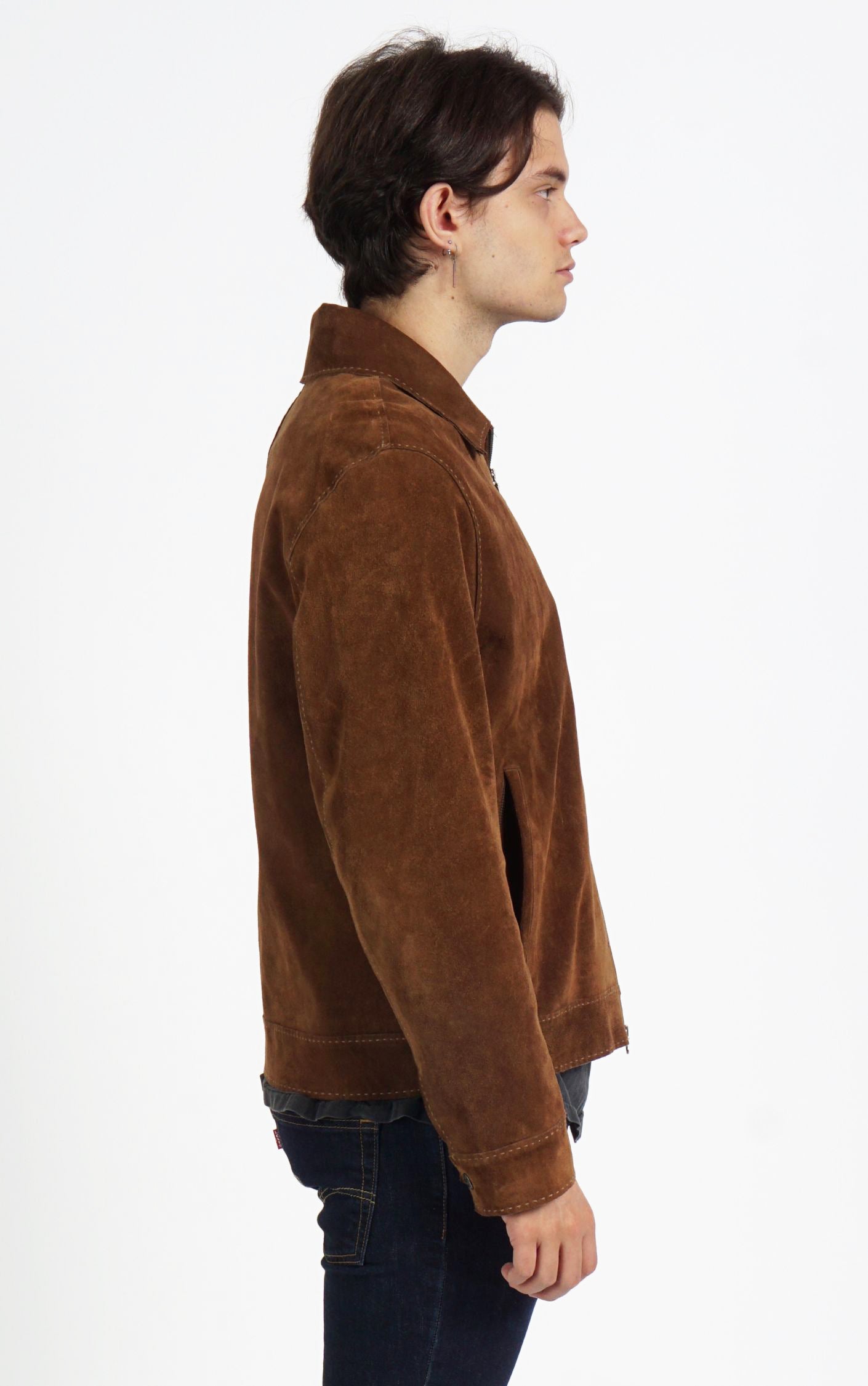 VINTAGE Brown Suede Zip Up Collared Tailored Western Jacket resellum