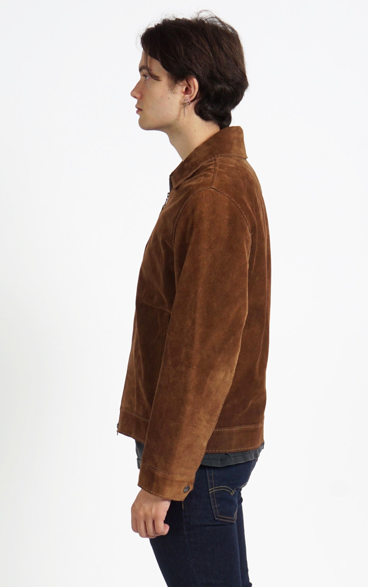 VINTAGE Brown Suede Zip Up Collared Tailored Western Jacket resellum