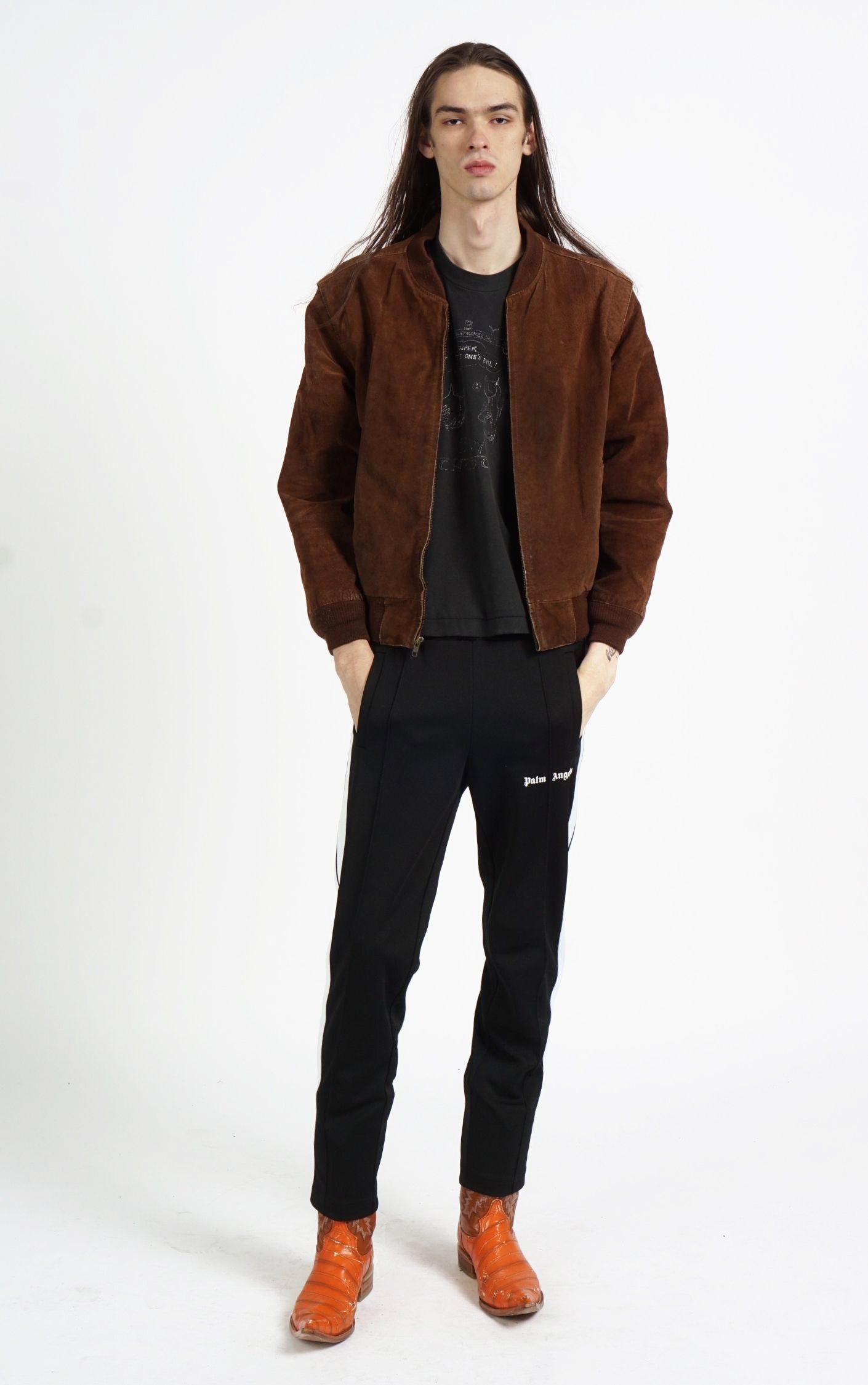 VINTAGE Brown Suede Zip Up Collared Bomber Jacket resellum