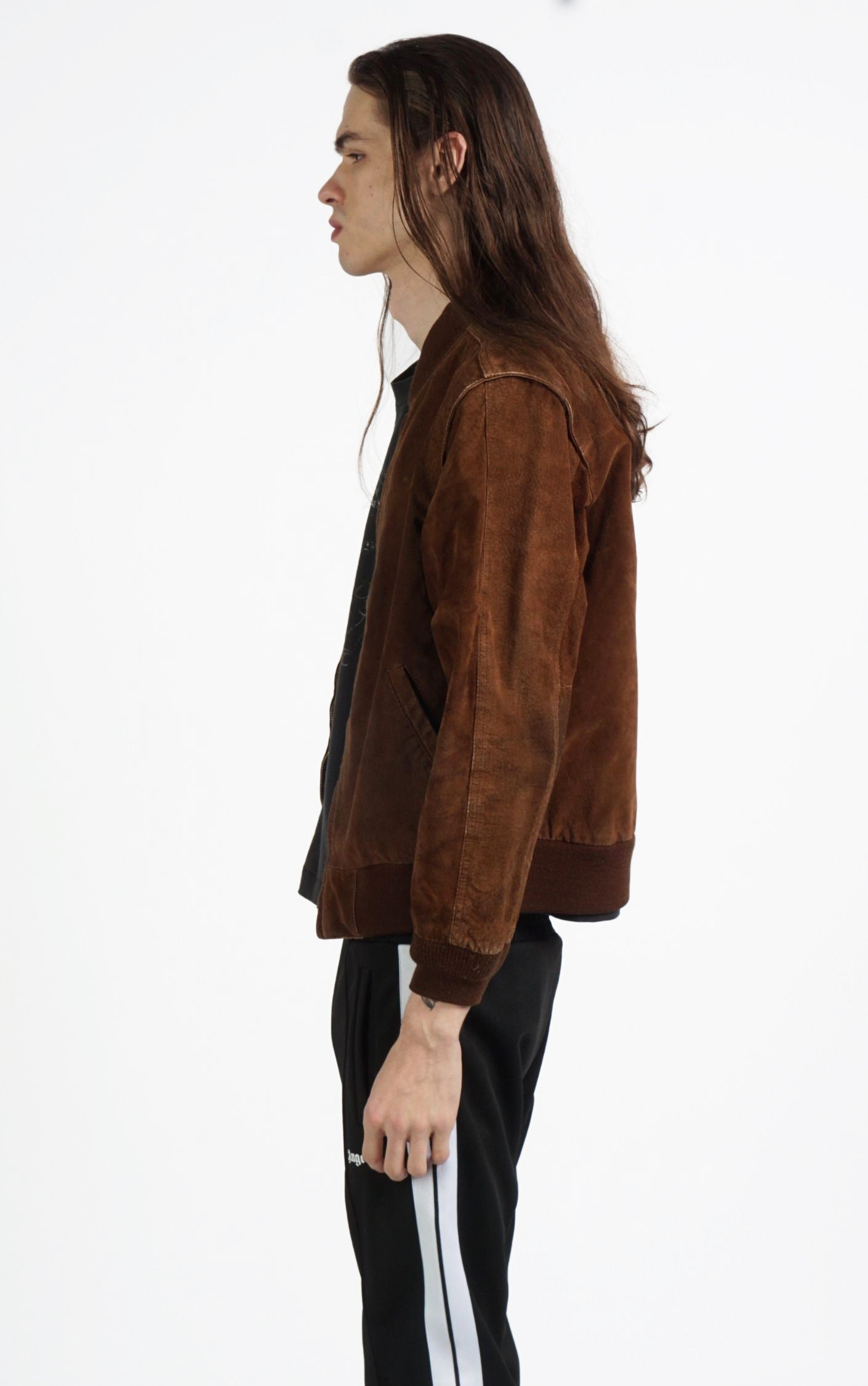 VINTAGE Brown Suede Zip Up Collared Bomber Jacket resellum