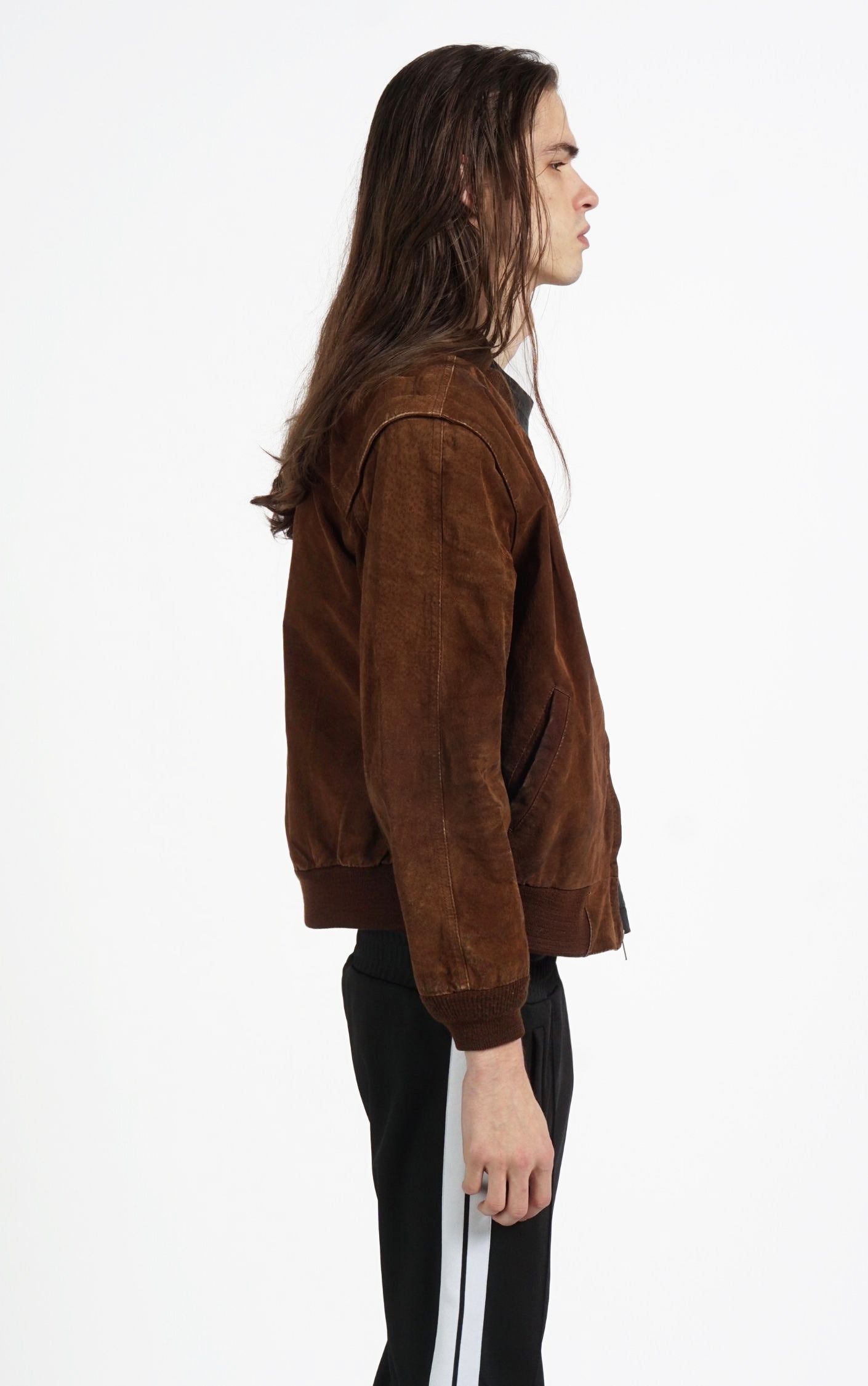 VINTAGE Brown Suede Zip Up Collared Bomber Jacket resellum