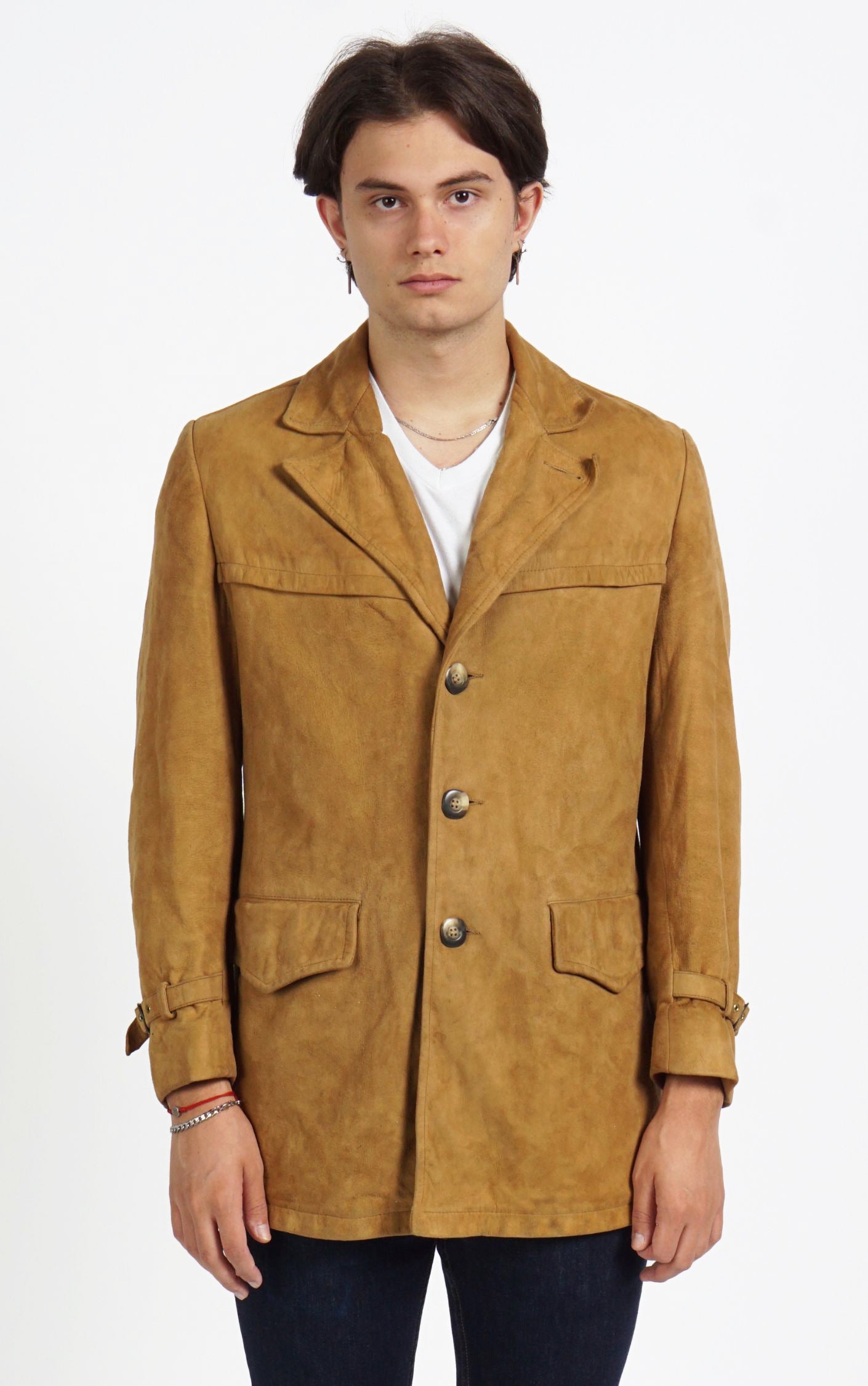 VINTAGE Camel Suede Leather Buttoned Blazer Jacket resellum