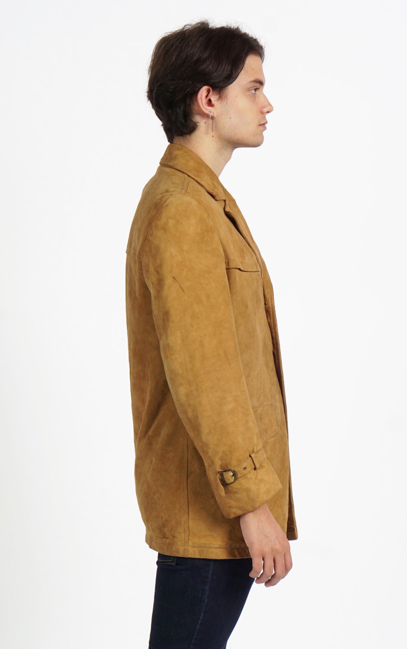 VINTAGE Camel Suede Leather Buttoned Blazer Jacket resellum