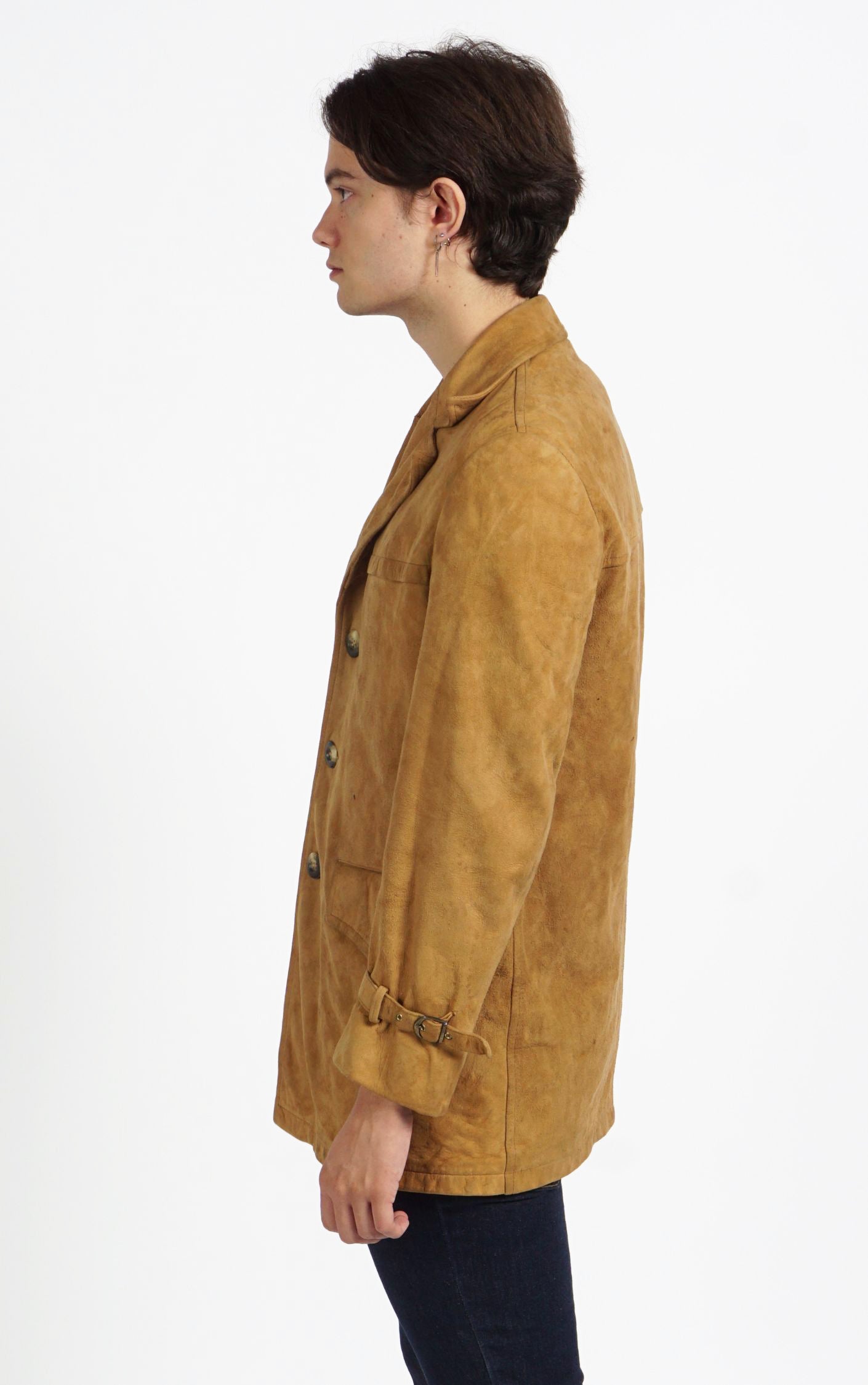 VINTAGE Camel Suede Leather Buttoned Blazer Jacket resellum