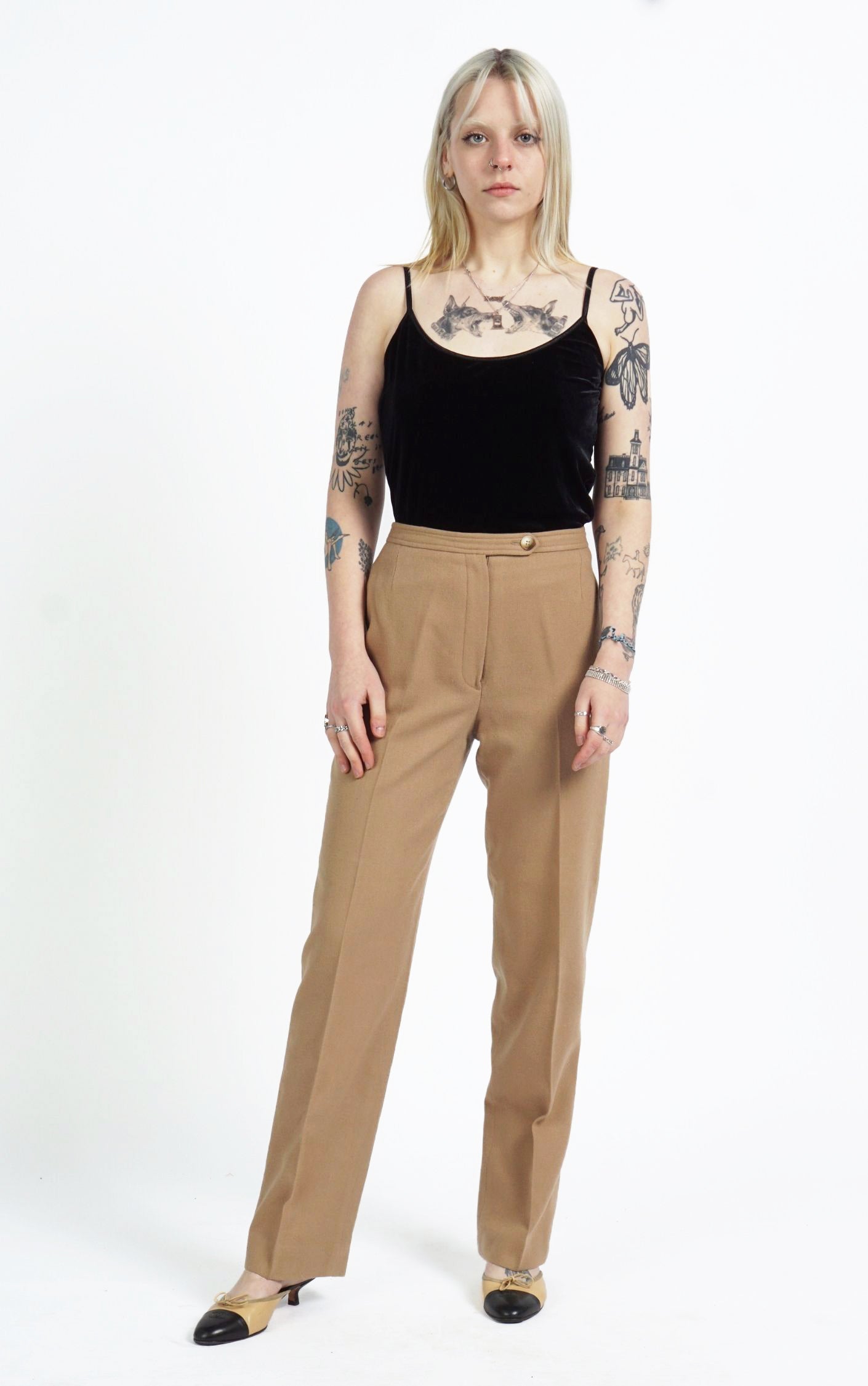 VINTAGE Camel Wool Straight Leg High Rise Classic Tailored Pants resellum