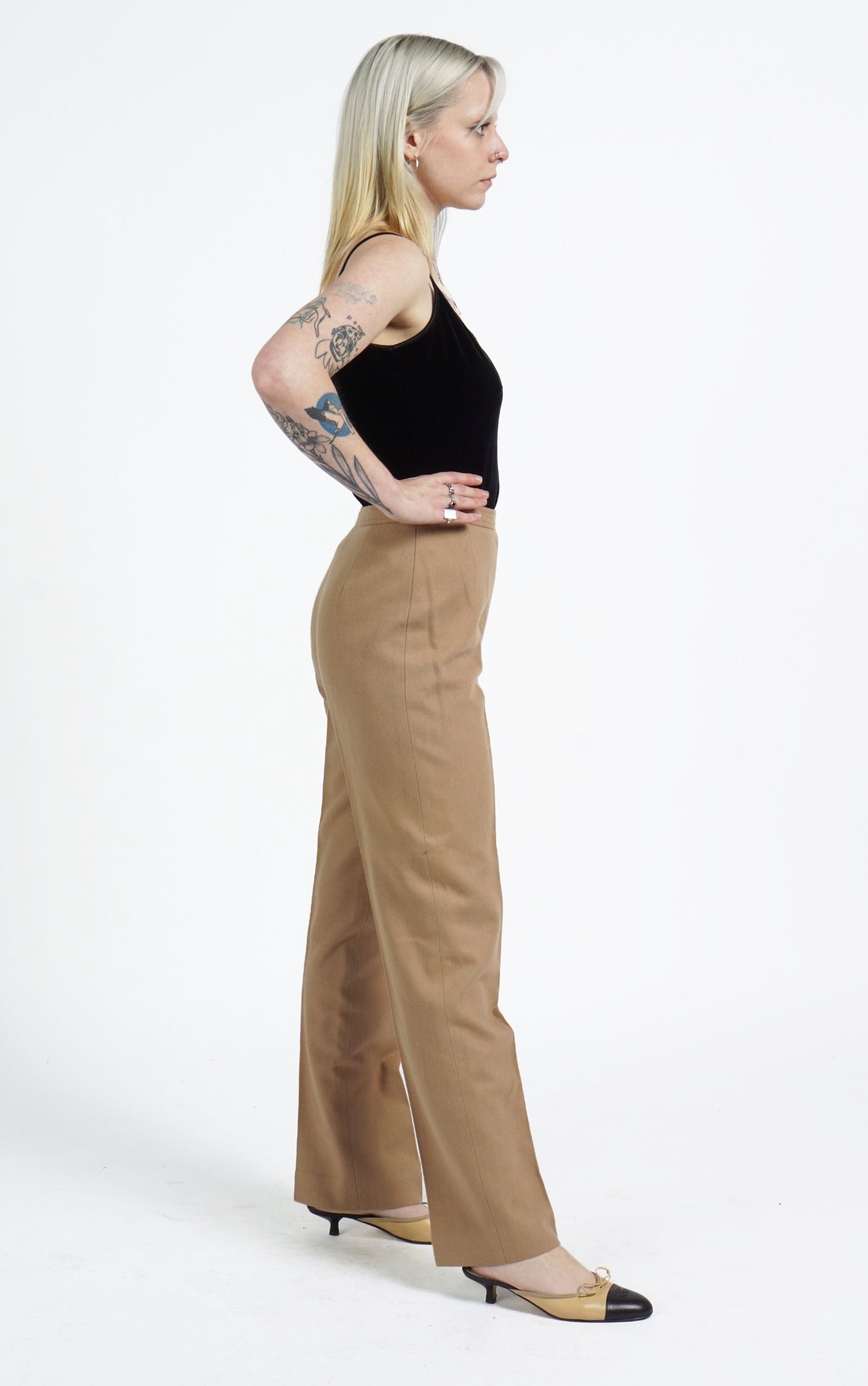 VINTAGE Camel Wool Straight Leg High Rise Classic Tailored Pants resellum