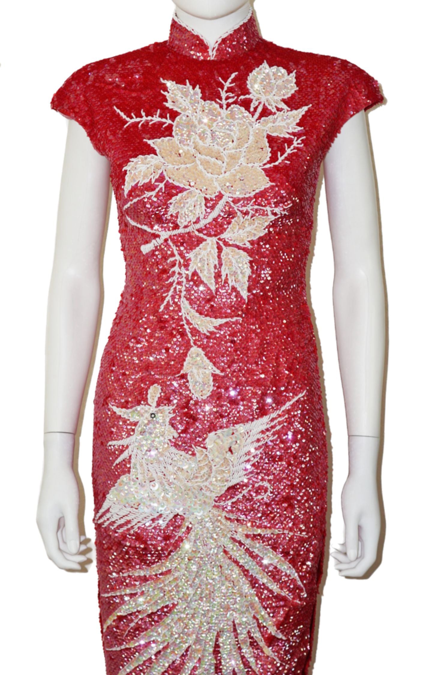 VINTAGE Chinese Style Tailored Red Sequin Maxi Dress resellum